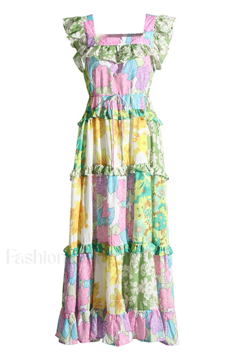 Tiered Patchwork Stylish Midi Dress