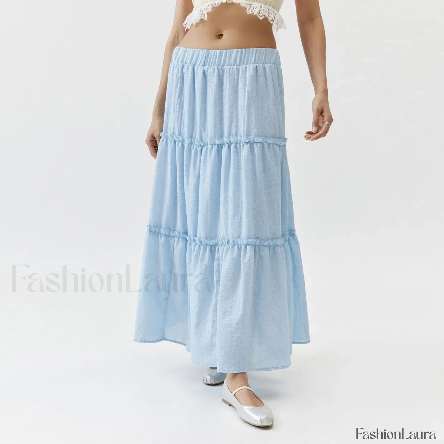 Tiered Pleated Swing Maxi Skirt