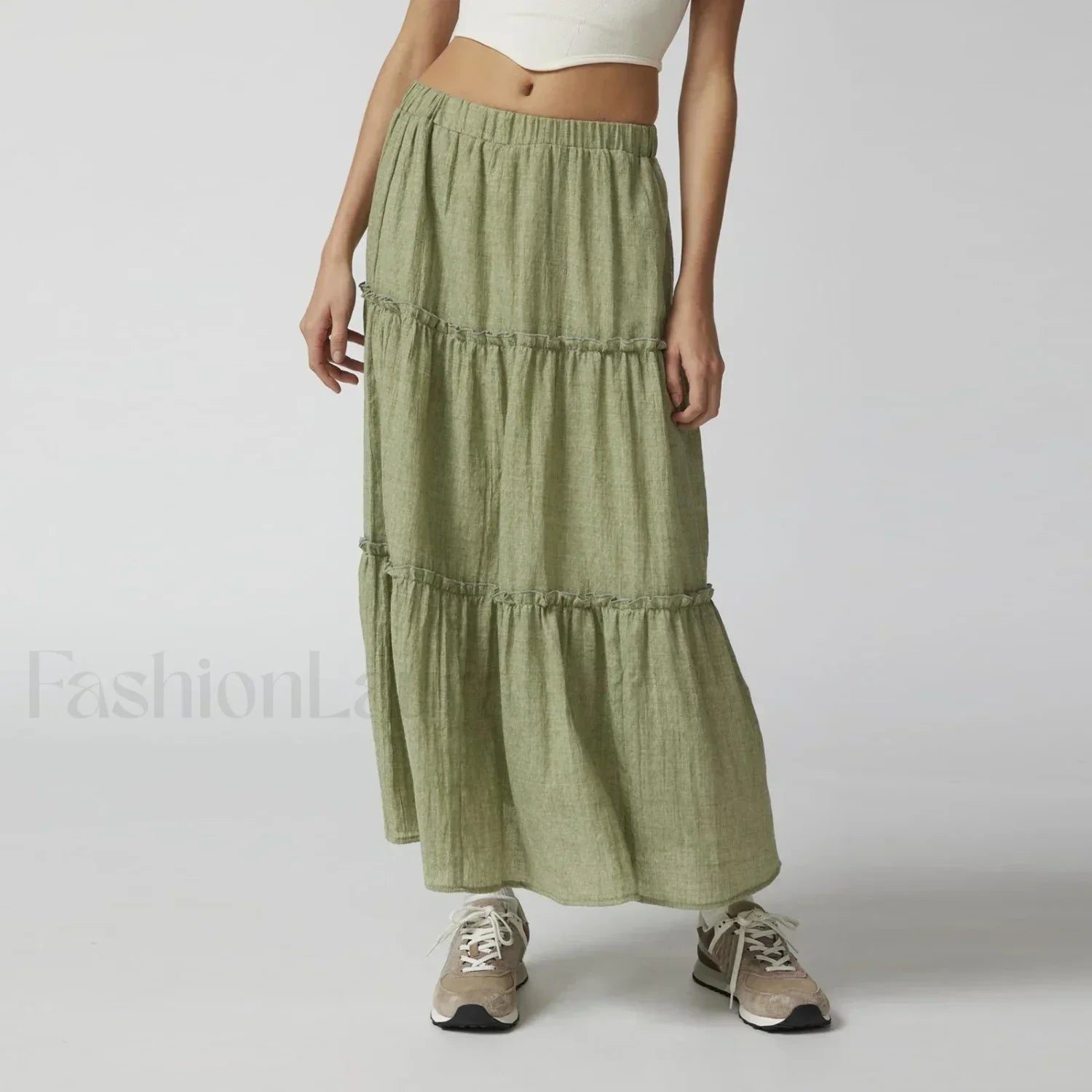 Tiered Pleated Swing Maxi Skirt