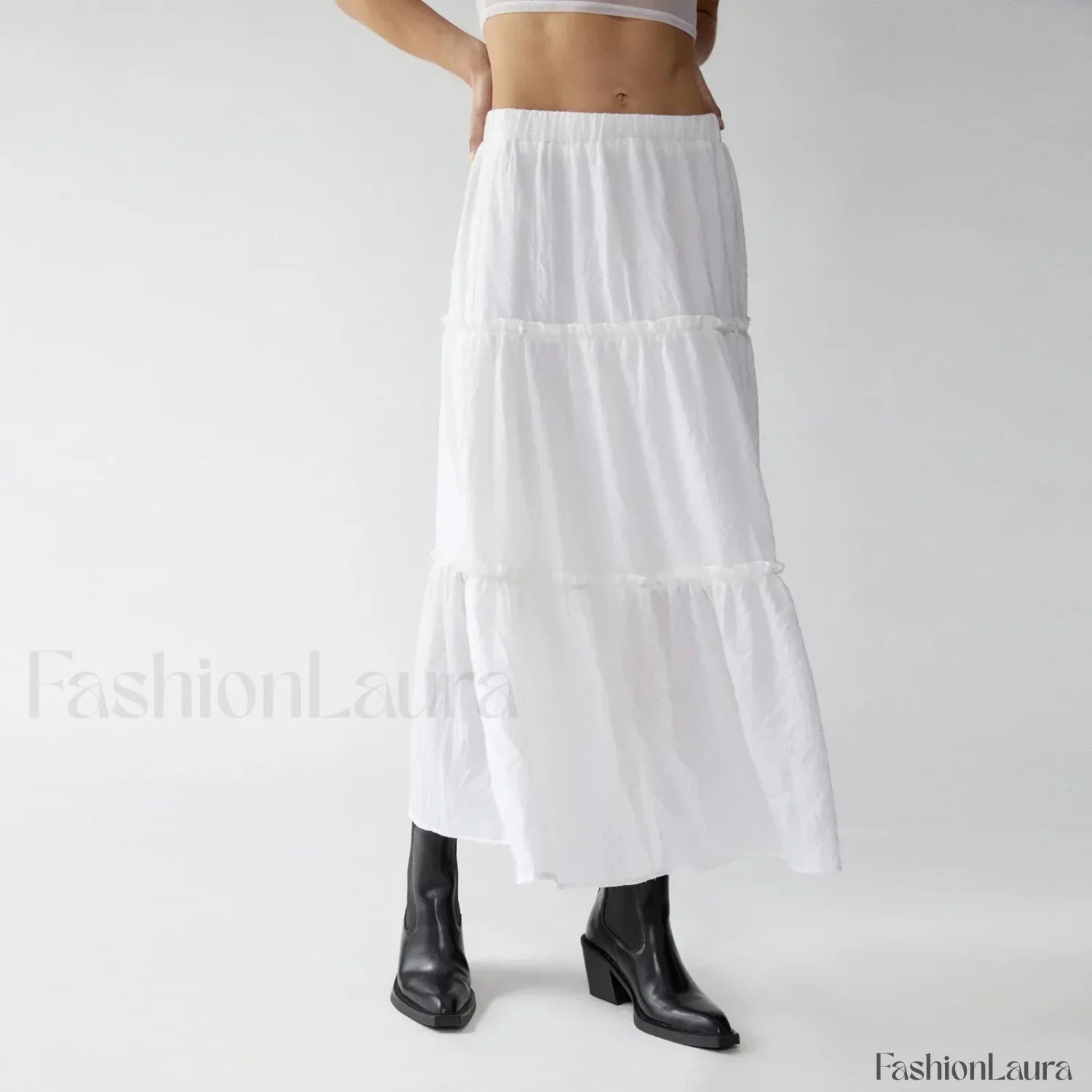 Tiered Pleated Swing Maxi Skirt