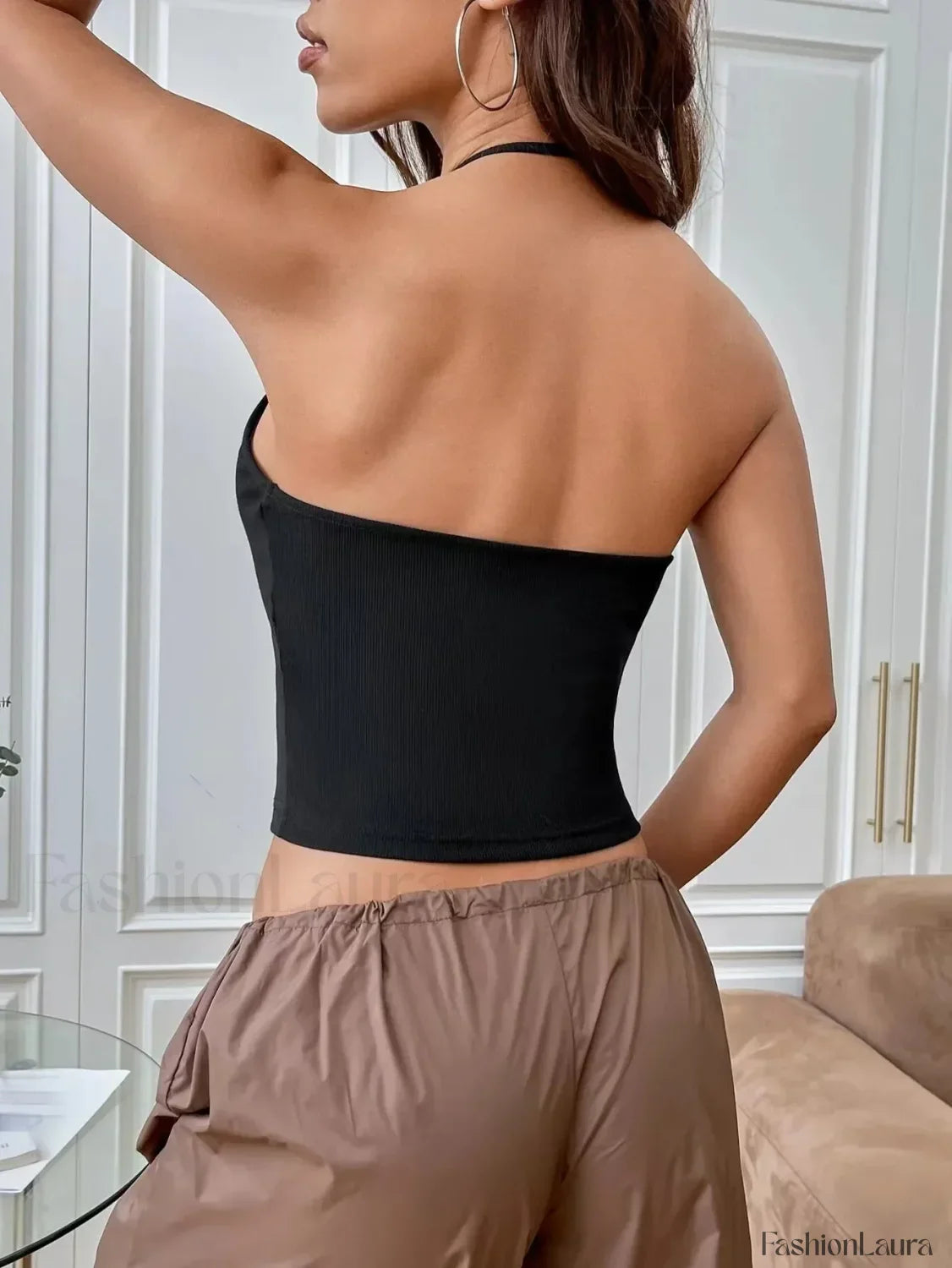 Tight Backless Navel-Baring Halter Suspender Crop Top
