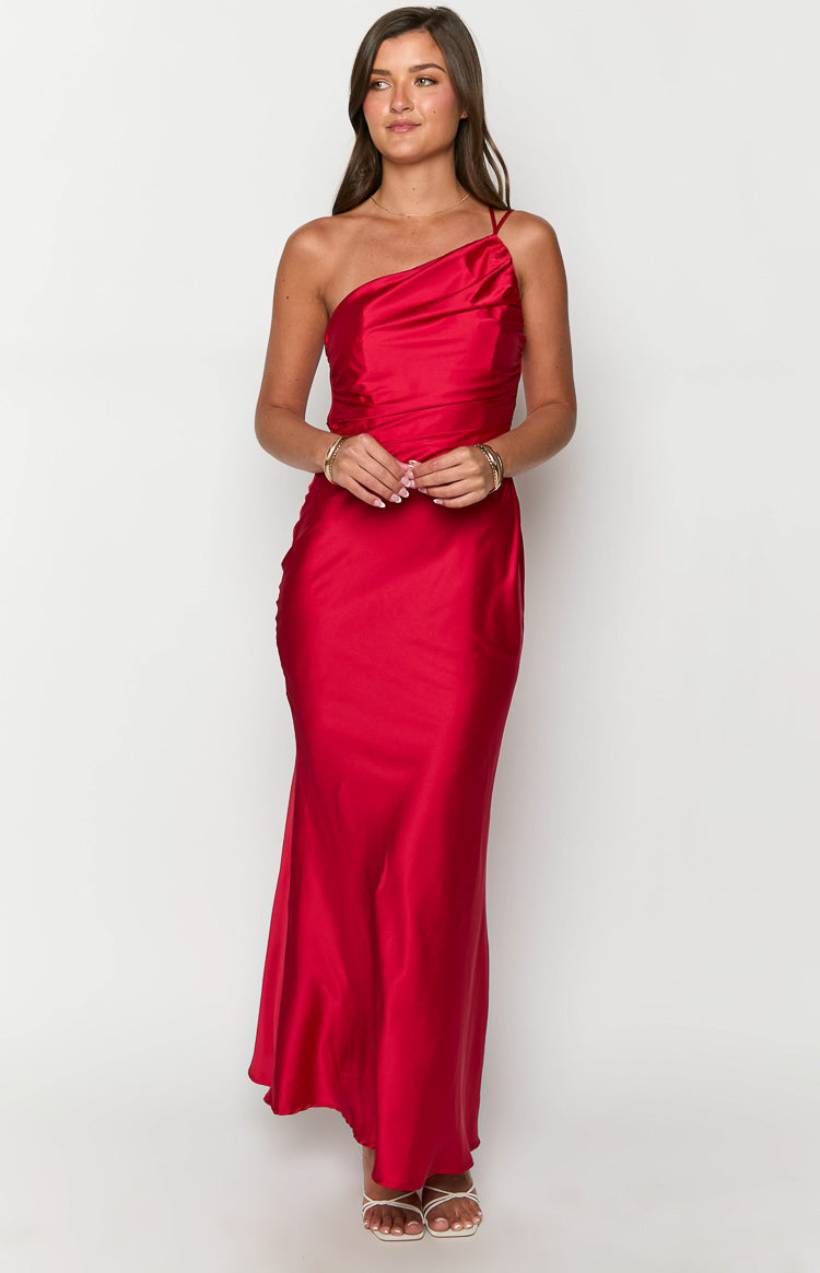 Satin One Shoulder Ruched Bodice Formal Maxi Dress 3