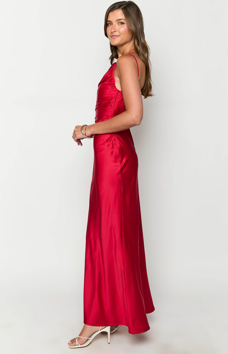 Satin One Shoulder Ruched Bodice Formal Maxi Dress 4