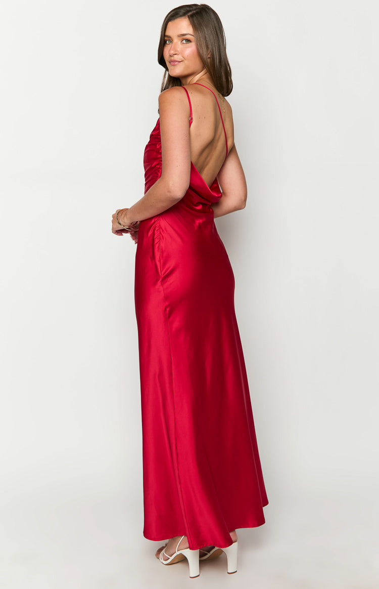 Satin One Shoulder Ruched Bodice Formal Maxi Dress 5