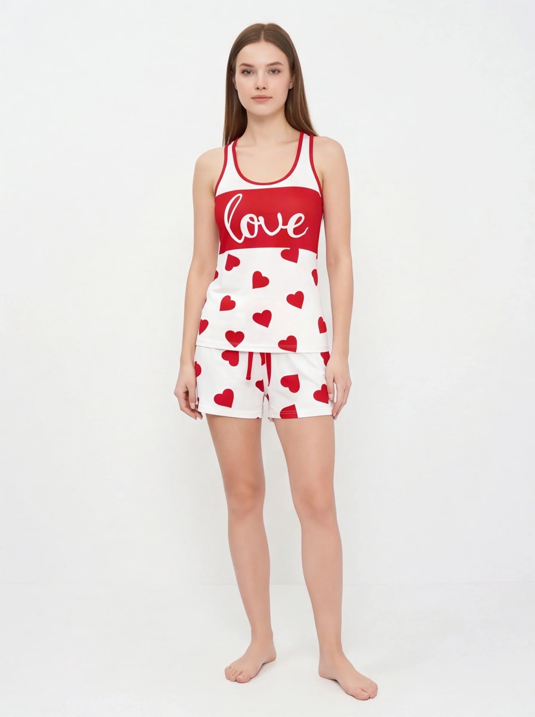 Cozy Heart Print Pajama Set | Soft Fabric & Adjustable Drawstring Wais