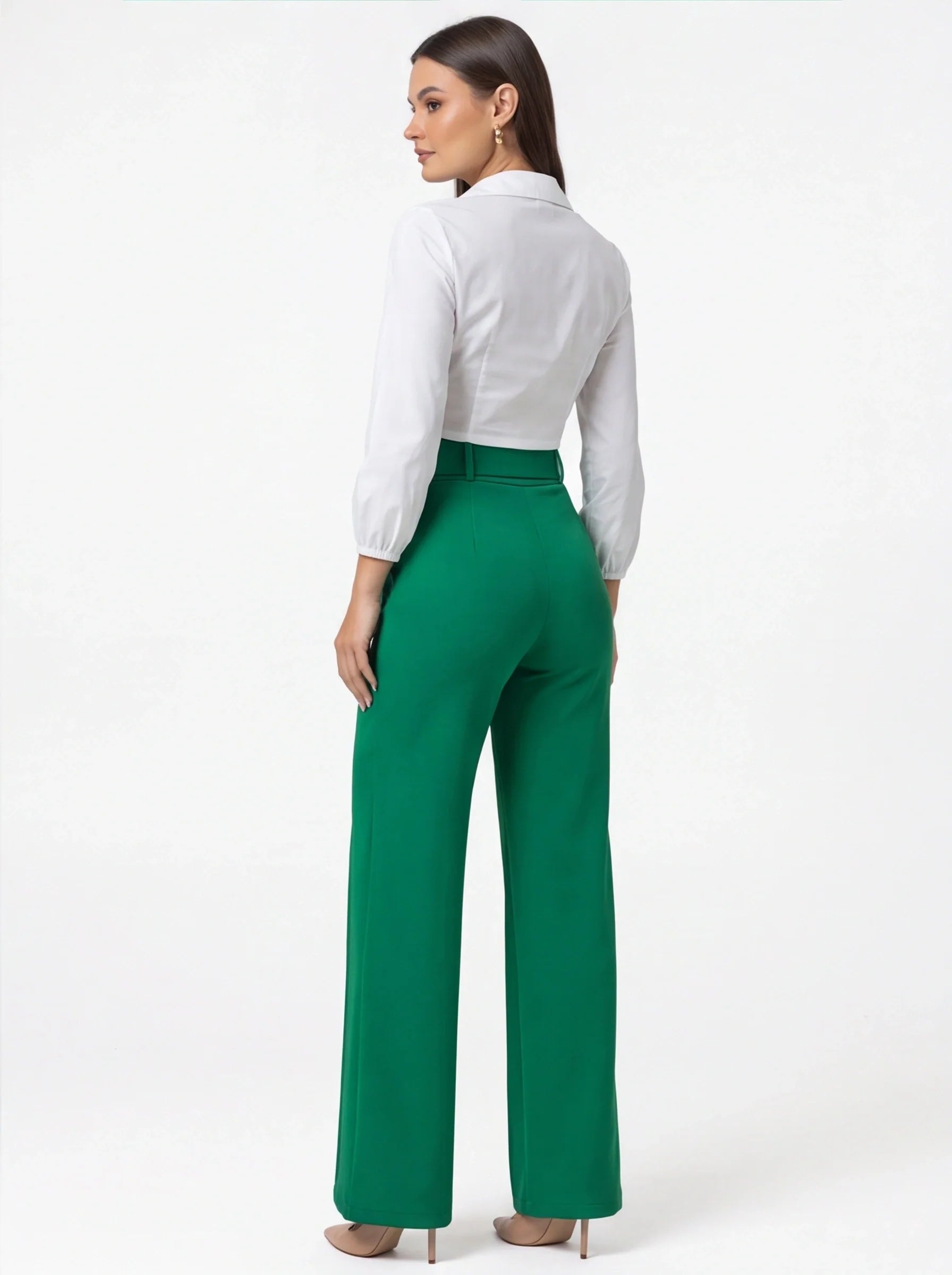 Work Pants High Waist Straight Leg With Metal Button Detail