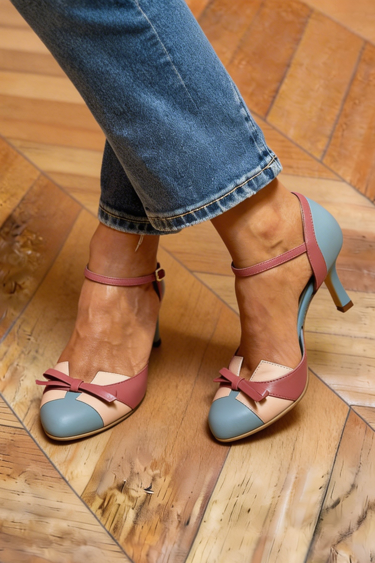 Round Toe Bow Ankle Strap Ballet Flats