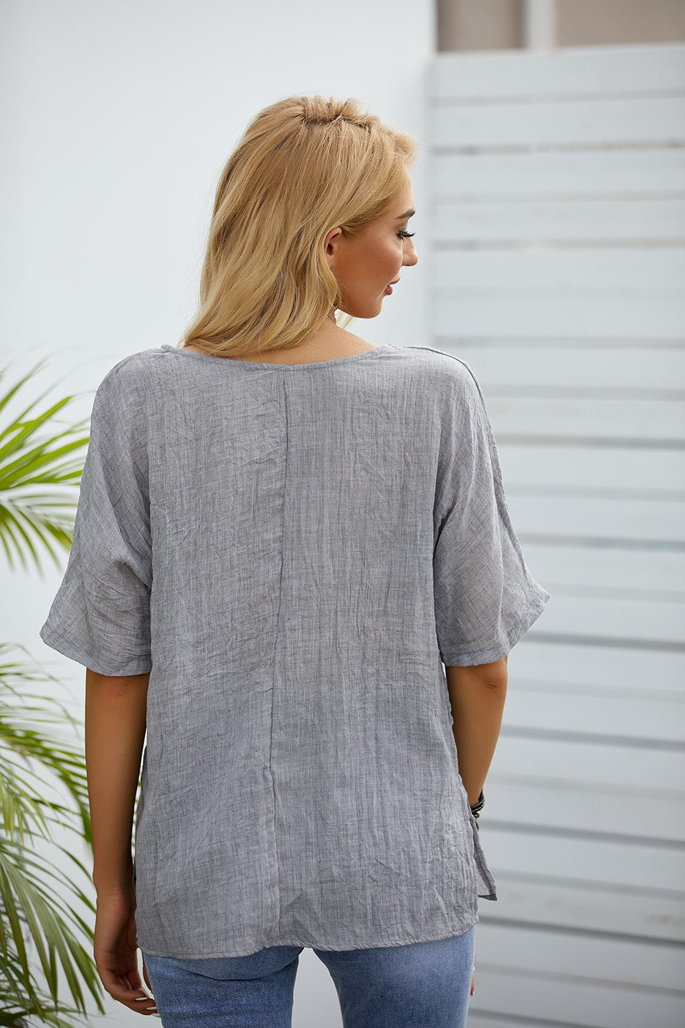 Dragonfly Print Slogan Round Neck Short Sleeve Linen Tee