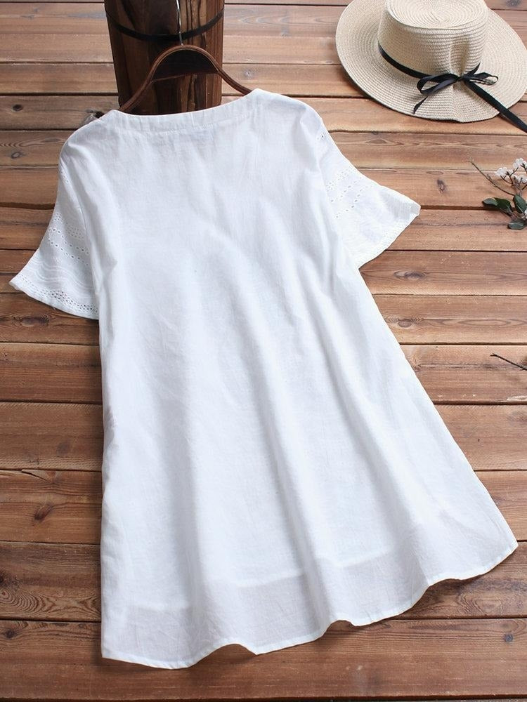 Solid Casual O-neck Short Sleeves T-shirt