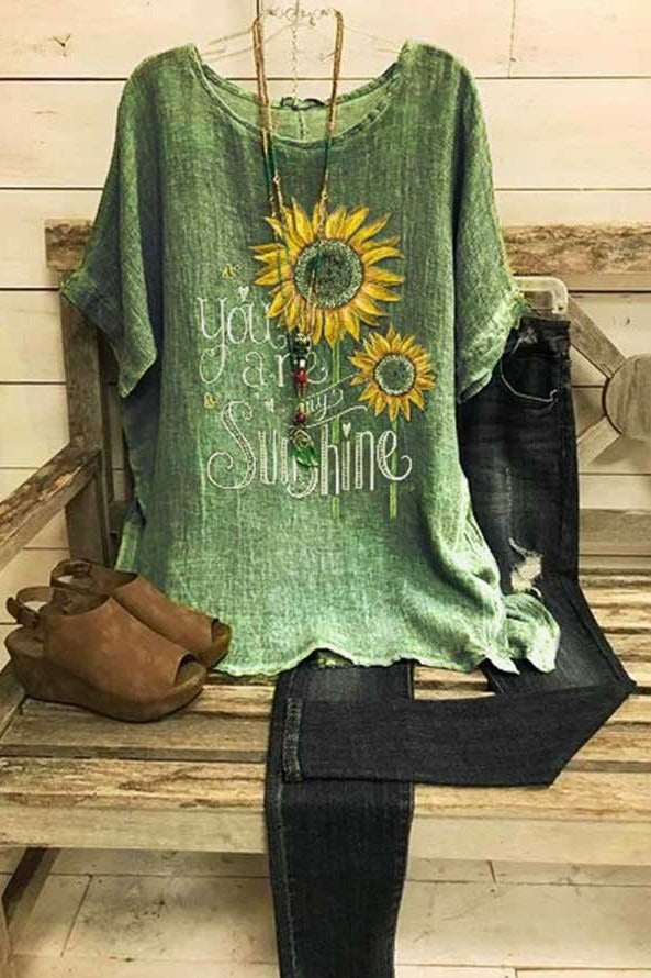 Floral Print Round Neck Short Sleeves T-shirt