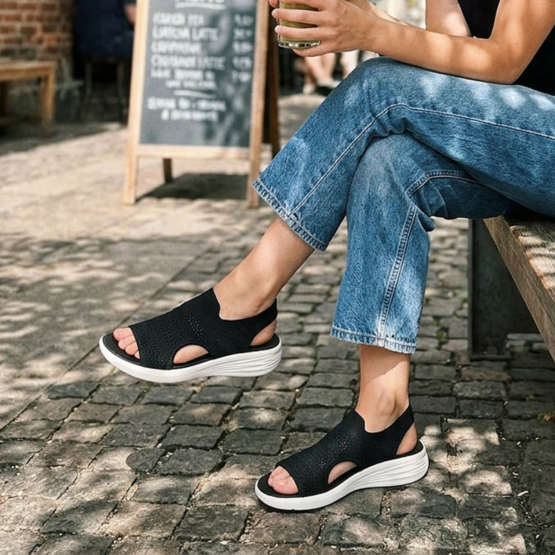 Open Toe Knit Cutout Platform Slide Sandals