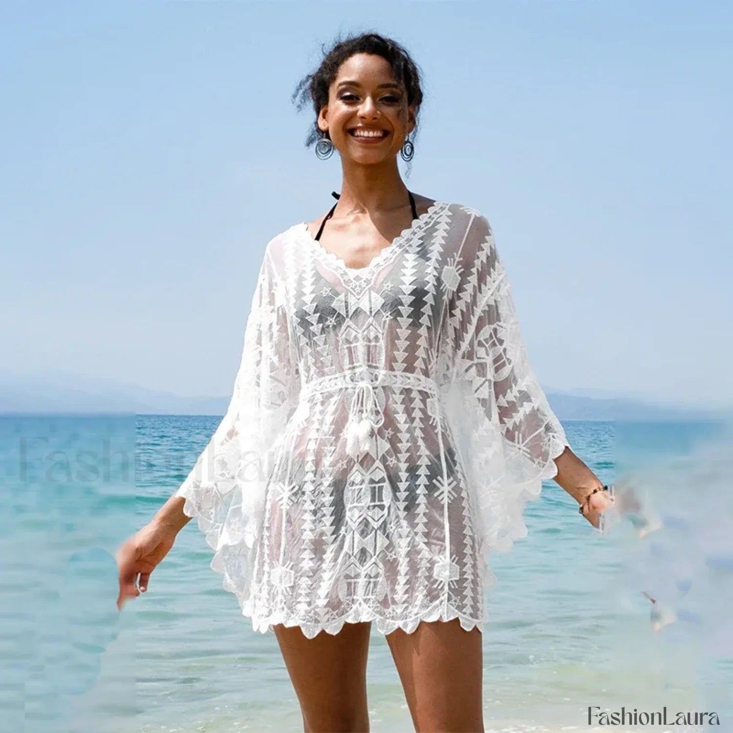 Transparent Lace Mini Dress Cover Up