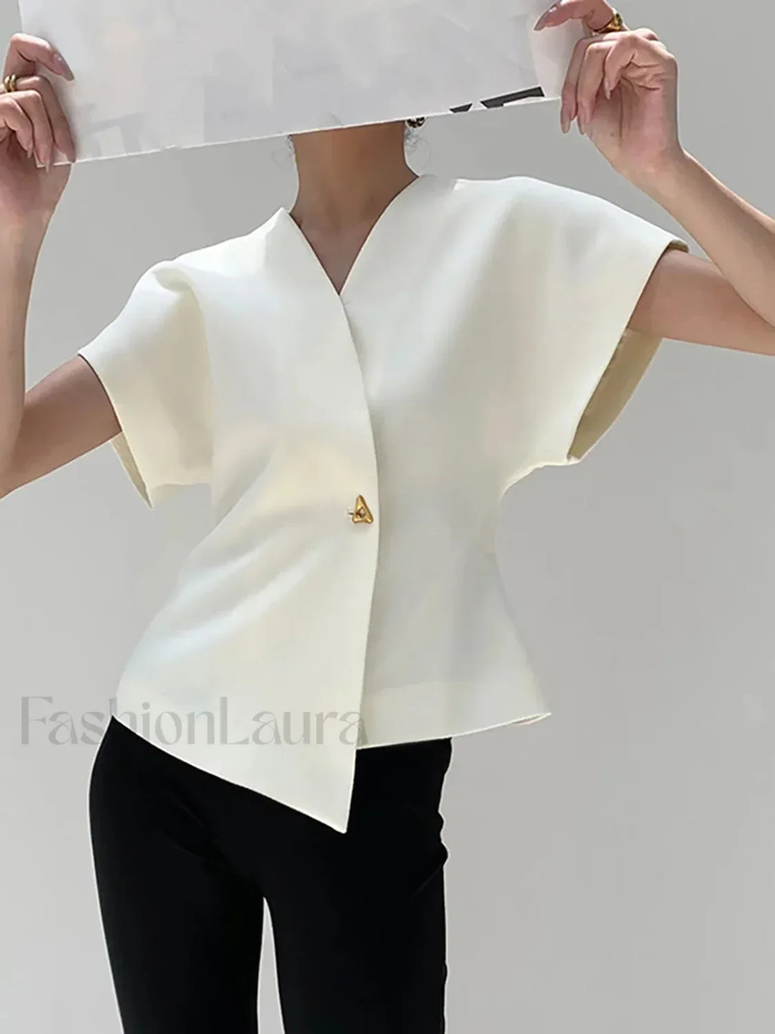 Trendy V-Neck Button Down Blouse