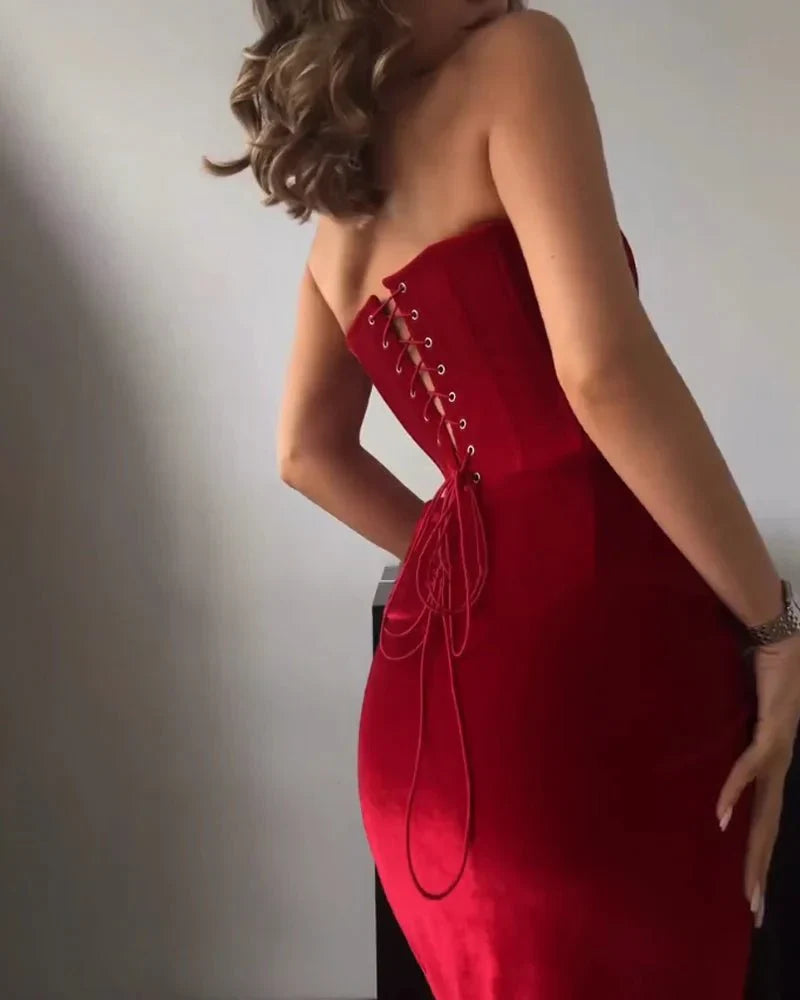 Verónica Sexy Strapless Slit Dress for Women Wardrobe Essential