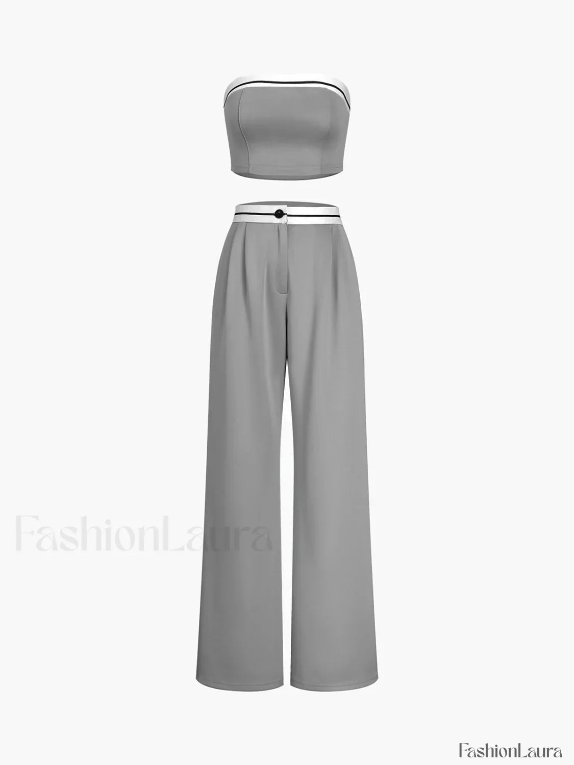 Tube Top Two Piece Contrast Waistband Pants Set