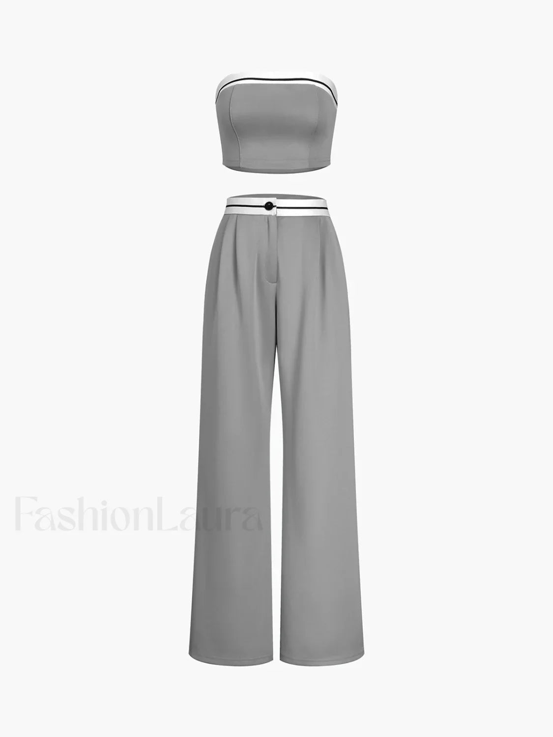 Tube Top Two Piece Contrast Waistband Pants Set