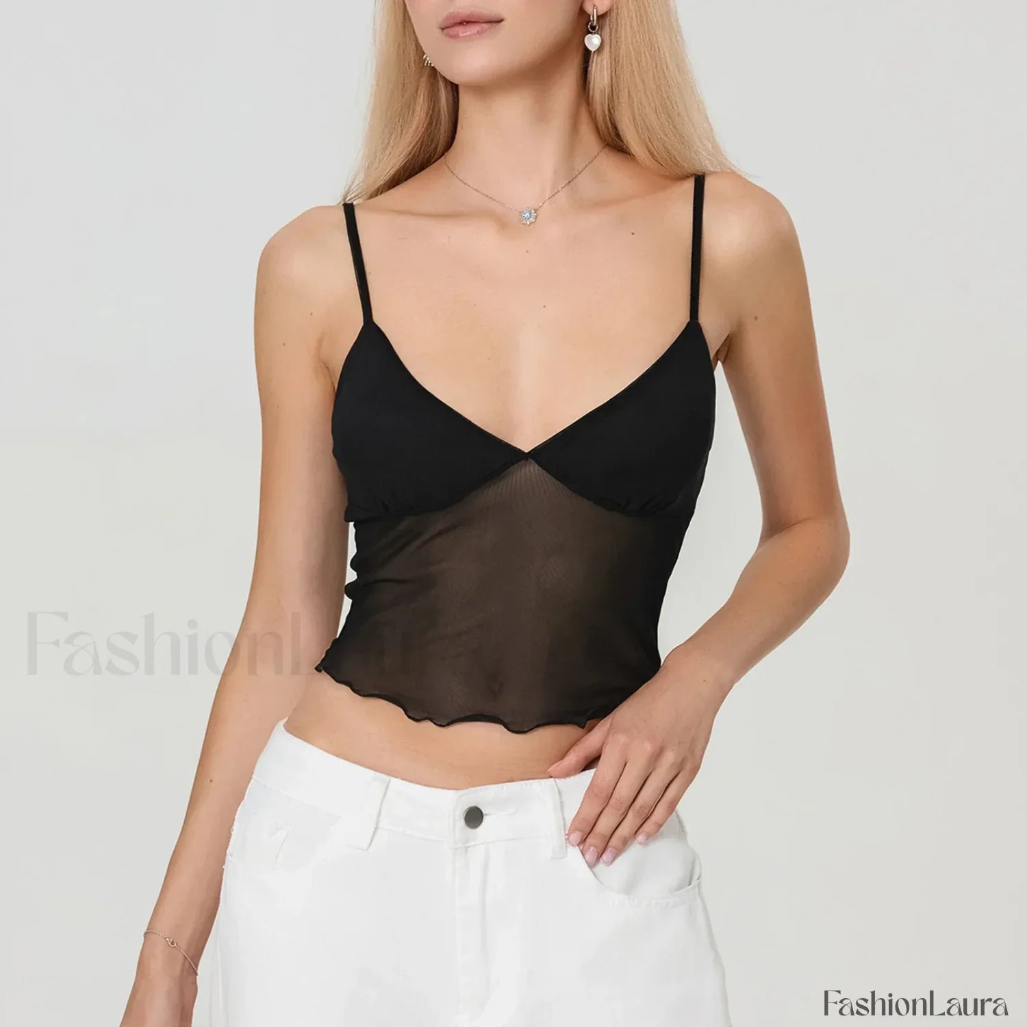 Tulle Spaghetti Strap Crop Top