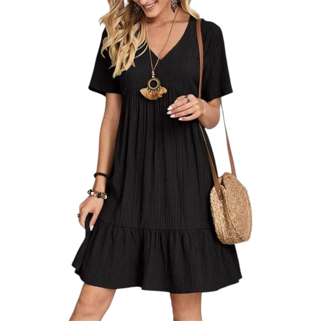 Alani - Tummy-Control Retro V-Neck Dress Black