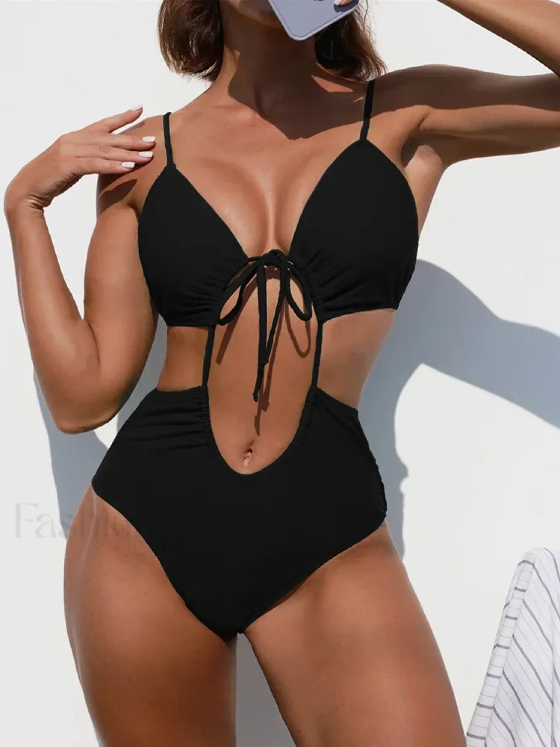 Tummy Cut Out Lace Up One Piece