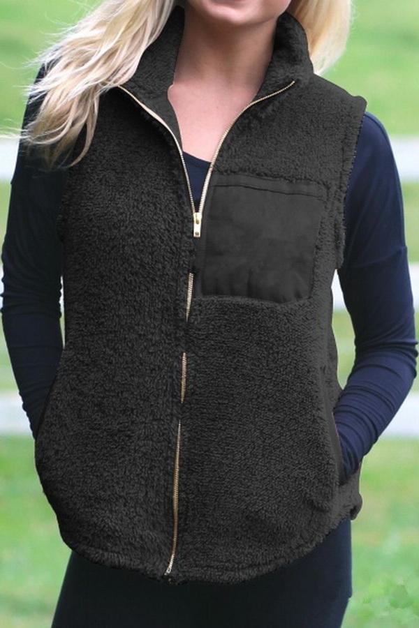 Turn-down Collar Fluffy Zipper Waistcoat
