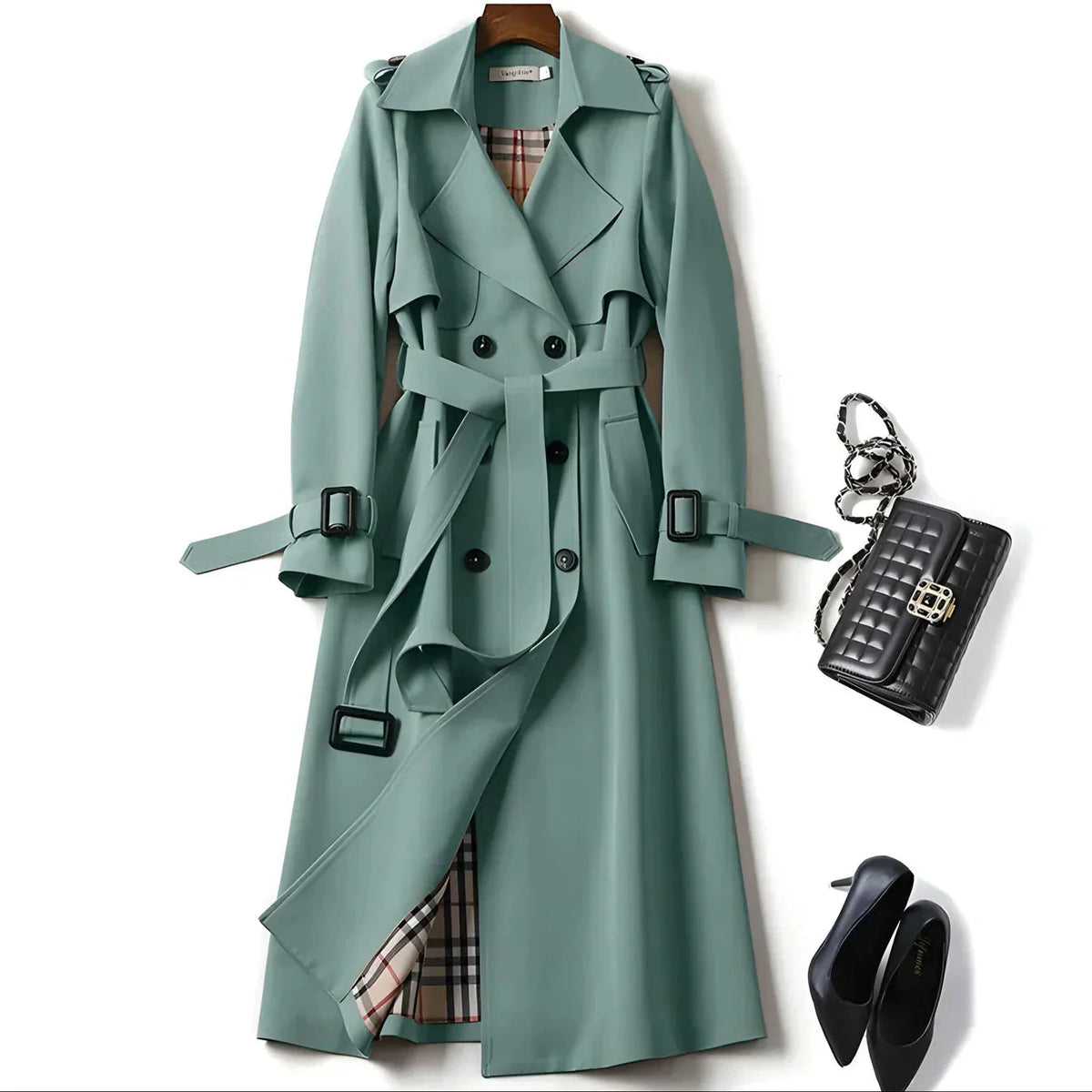 Double Breasted Belted Longline Trench Coat