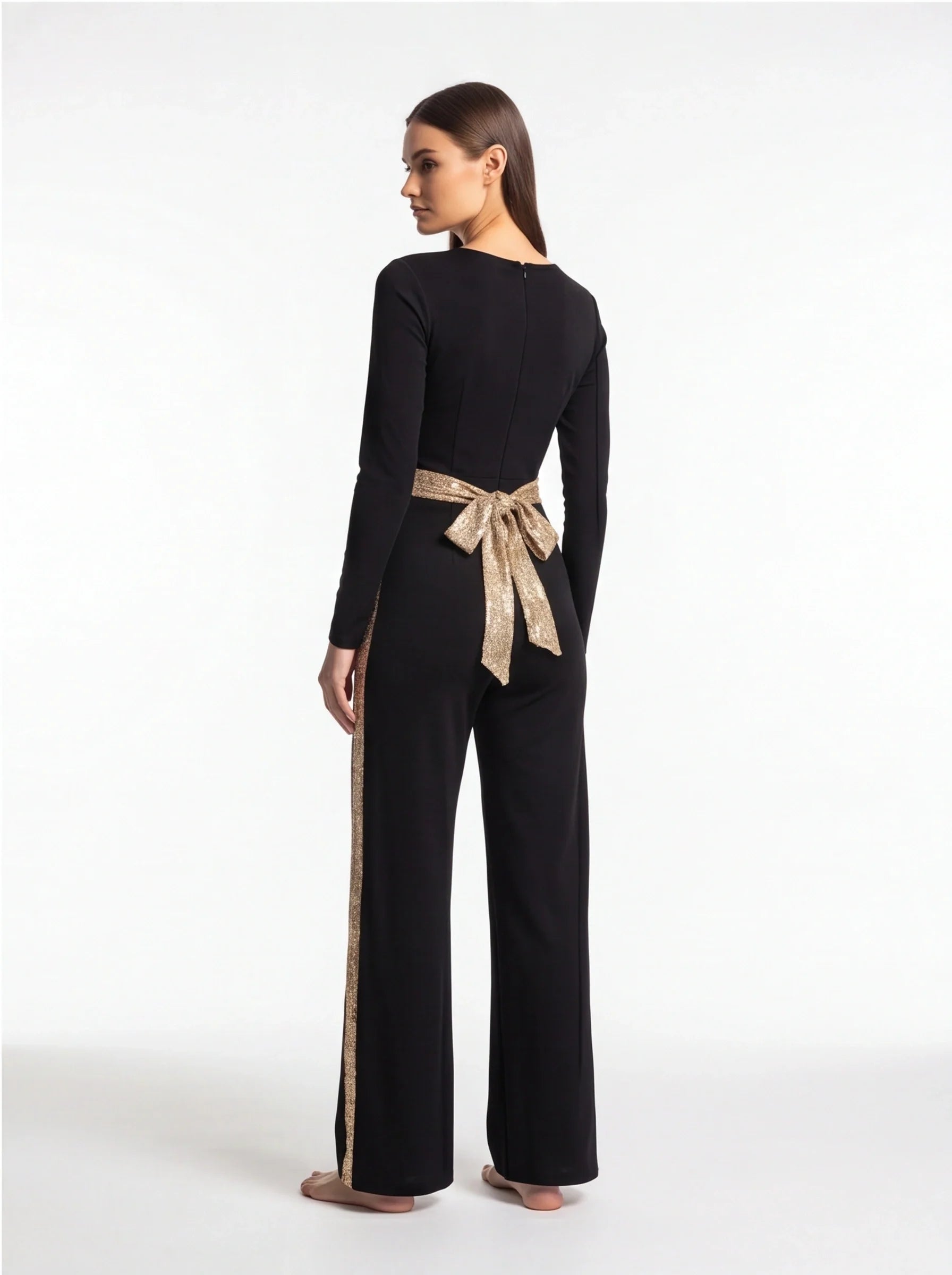 Elegant Gold Sequin Jumpsuit with Flattering Fit and Adjustable Straps