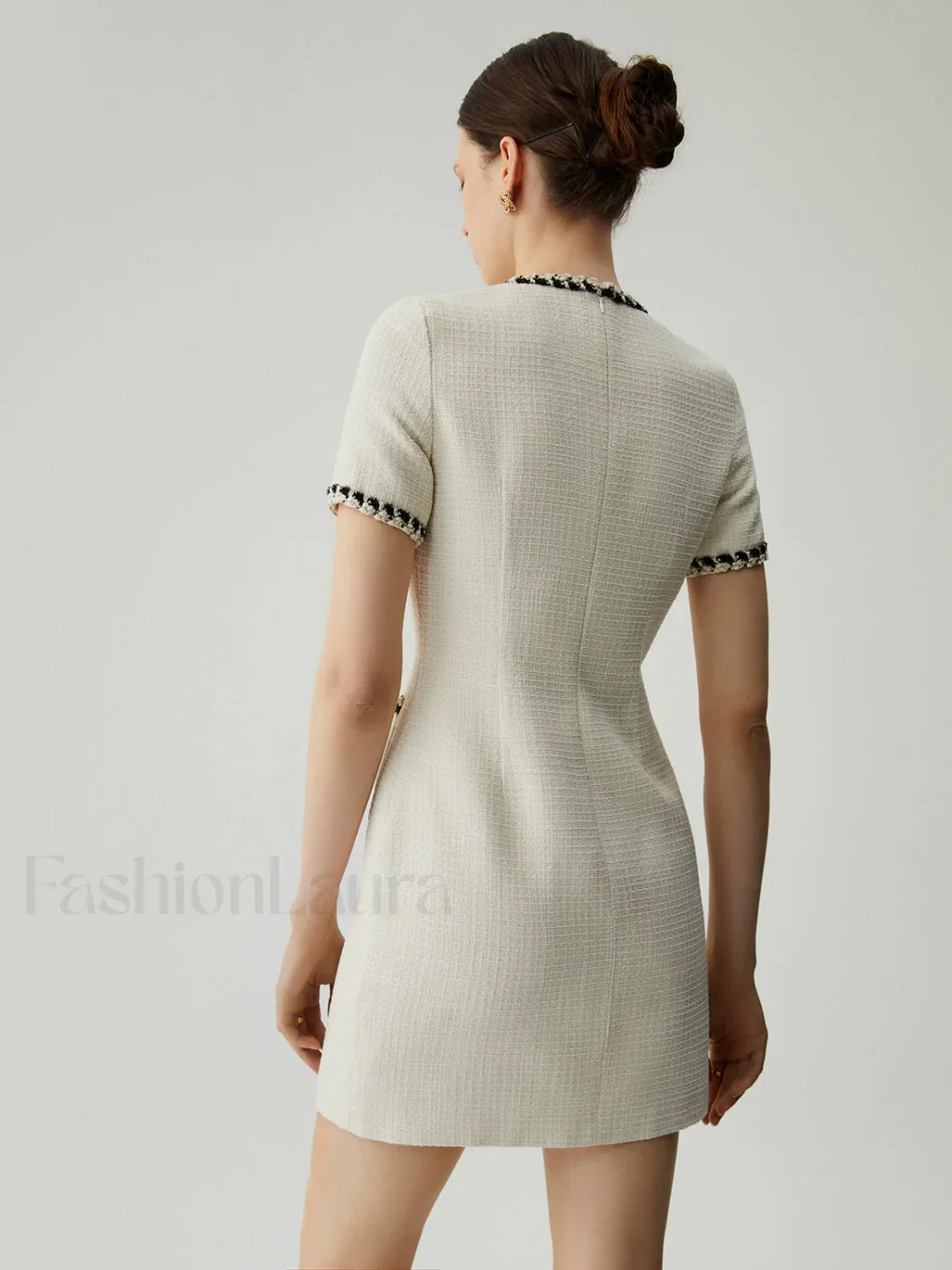 Tweed Contrast Trim Trendy Pocket Mini Dress