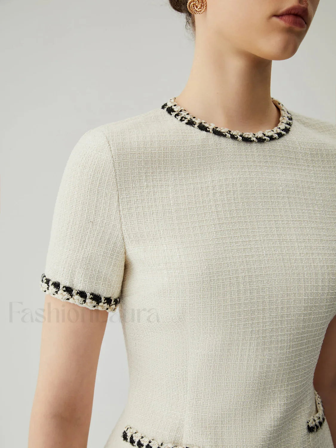 Tweed Contrast Trim Trendy Pocket Mini Dress