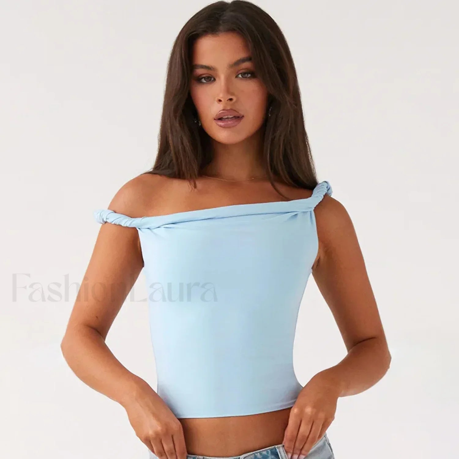 Twist Shoulder Halter Crop Top