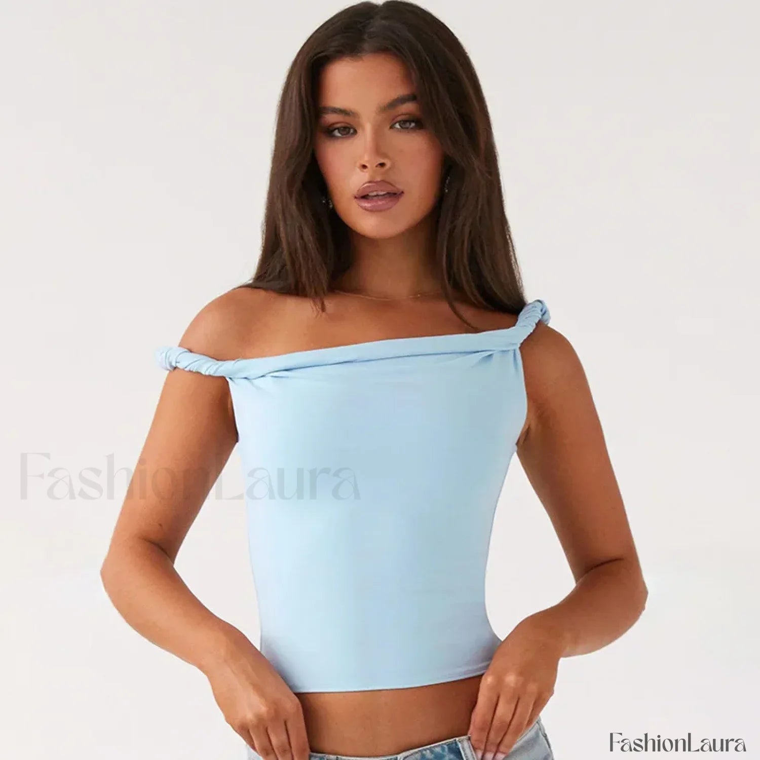 Twist Shoulder Halter Crop Top