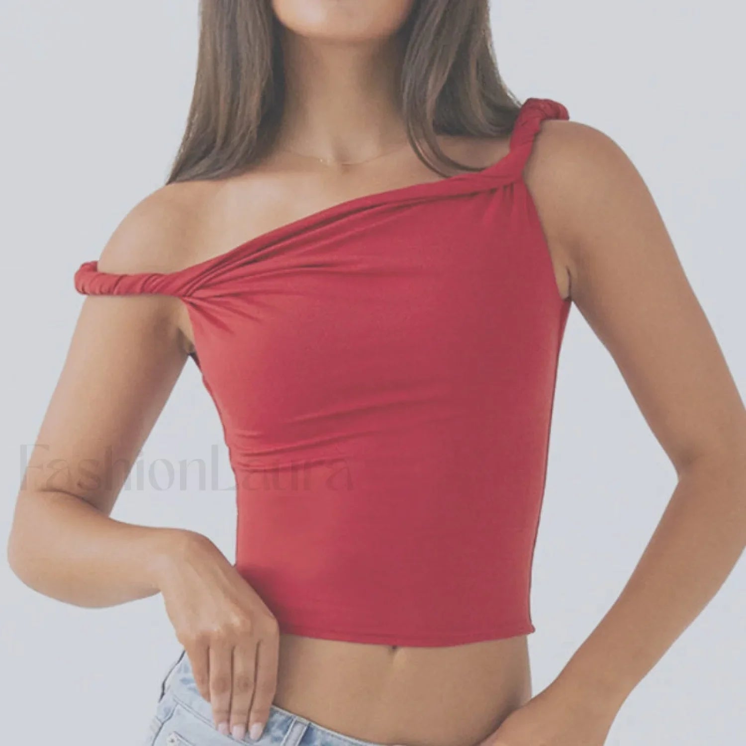 Twist Shoulder Halter Crop Top