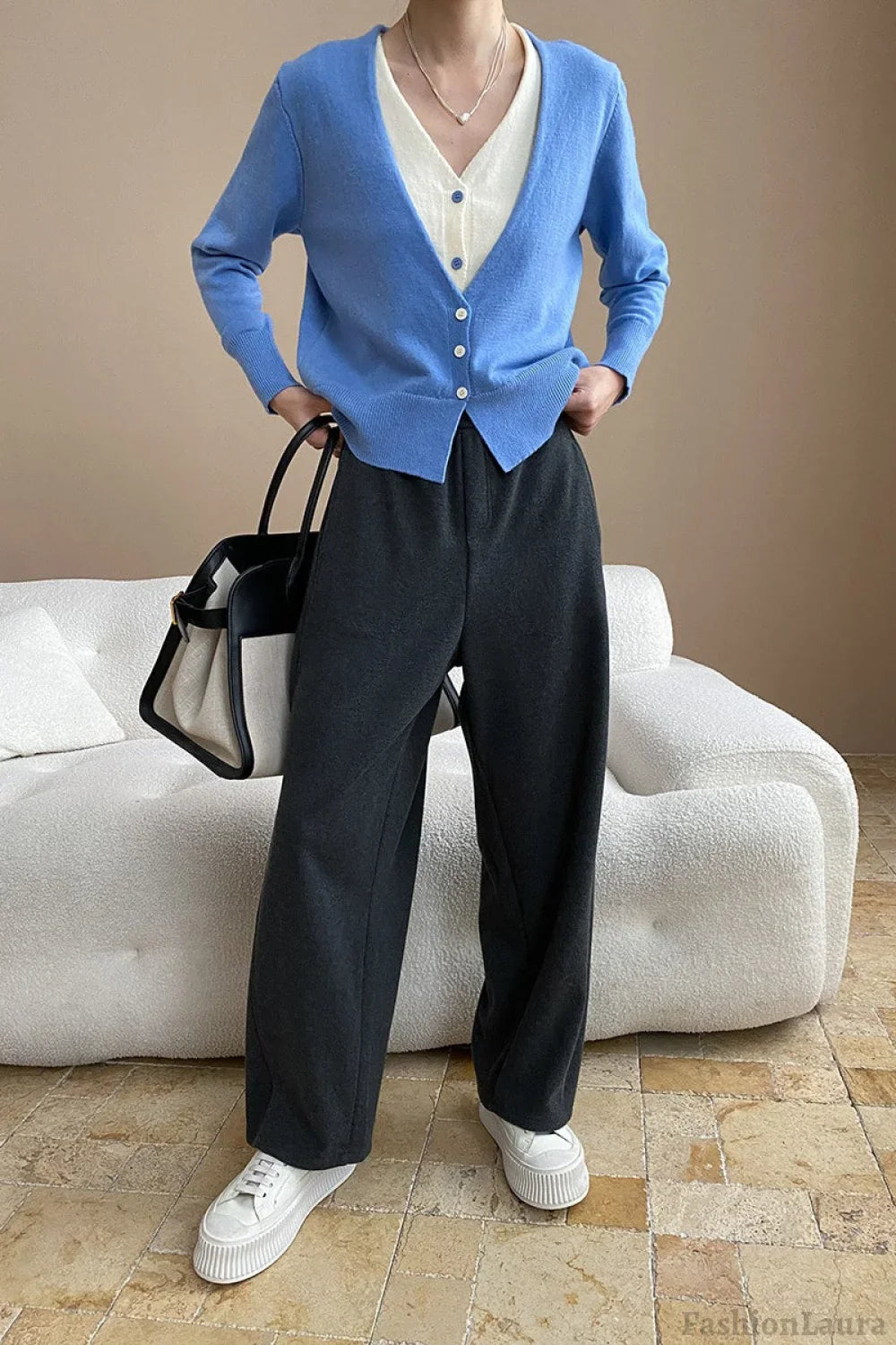 Two-Tone V-Neck Cardigan