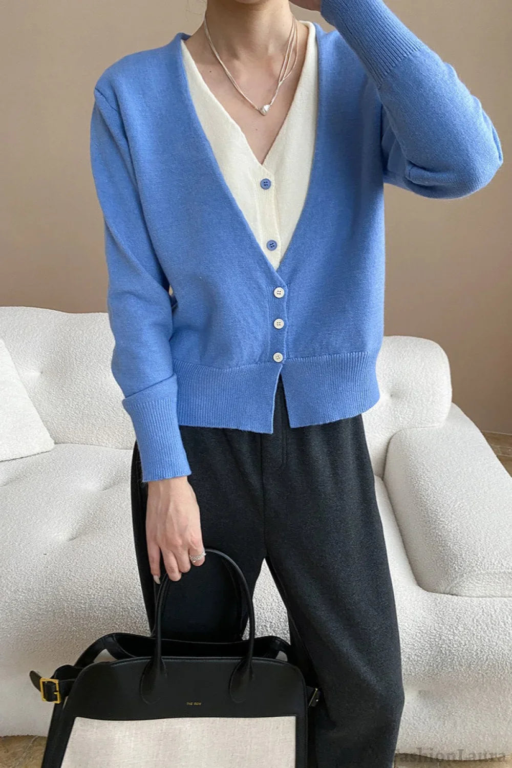 Two-Tone V-Neck Cardigan