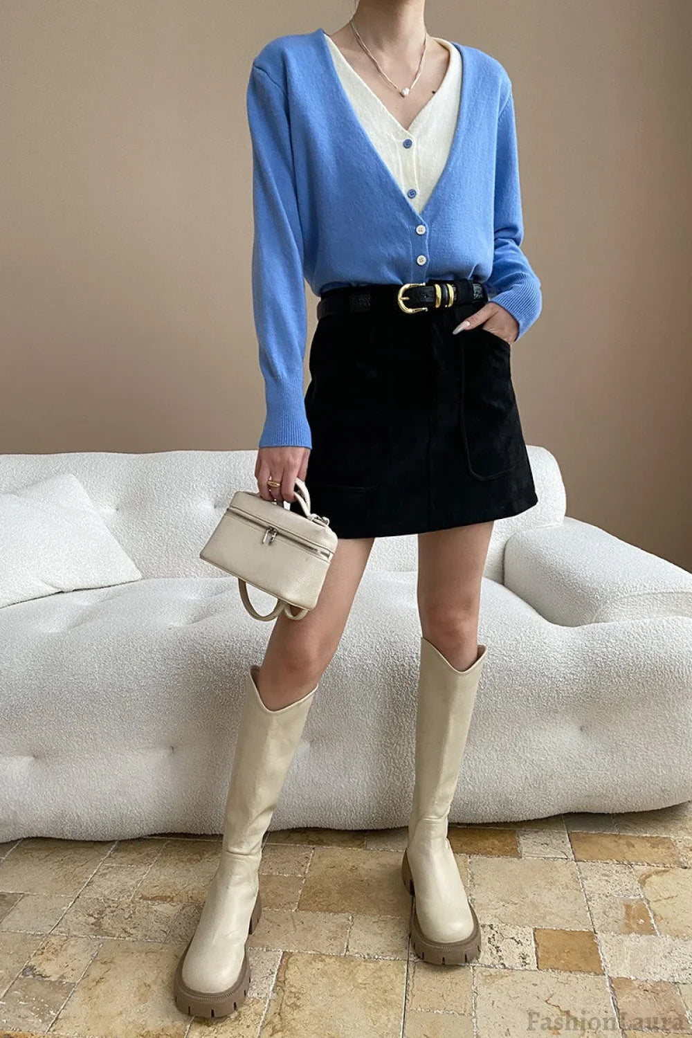 Two-Tone V-Neck Cardigan