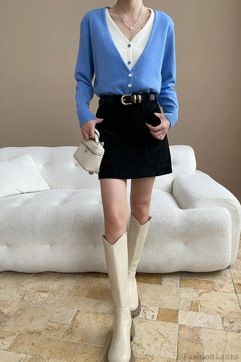 Two-Tone V-Neck Cardigan