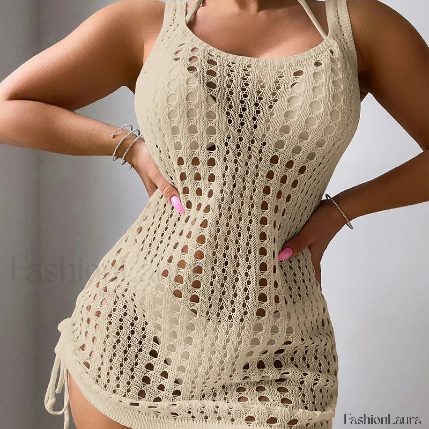 U-Collar Rope Knit Bathing Cover Up