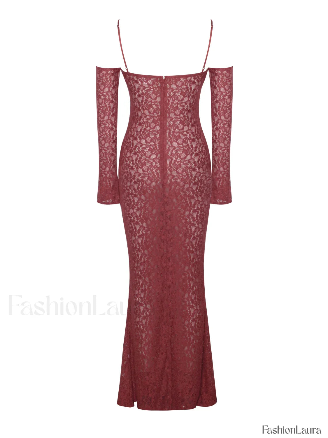 Udaya Burgundy Lace Charming Long Sleeve Maxi Dress