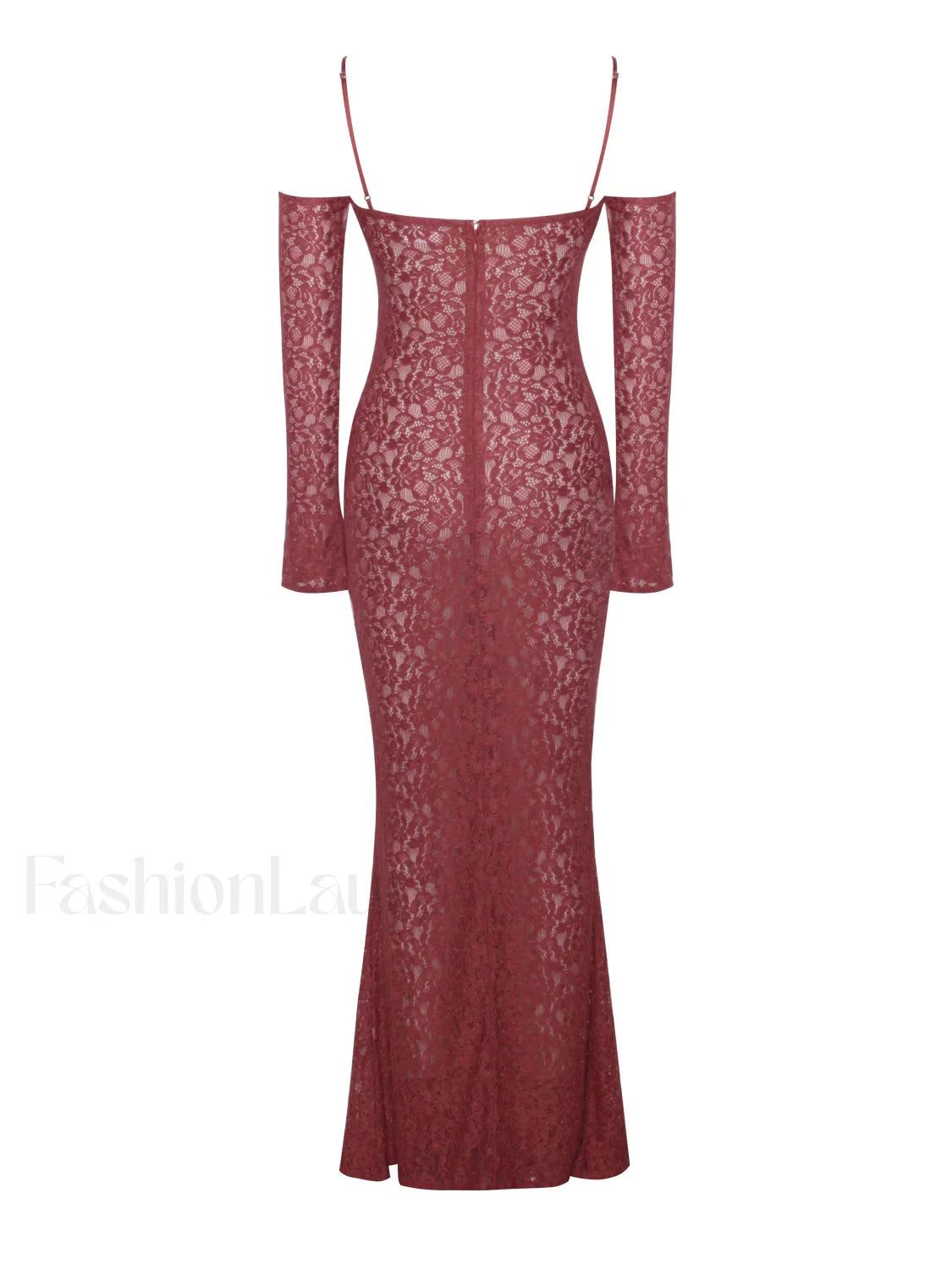 Udaya Burgundy Lace Charming Long Sleeve Maxi Dress