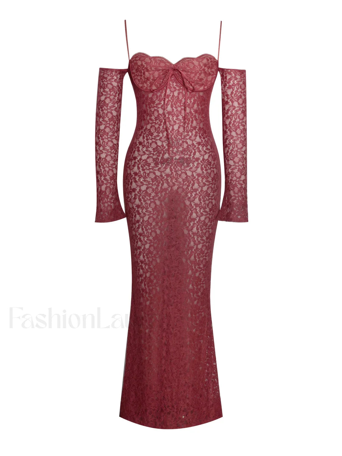 Udaya Burgundy Lace Charming Long Sleeve Maxi Dress