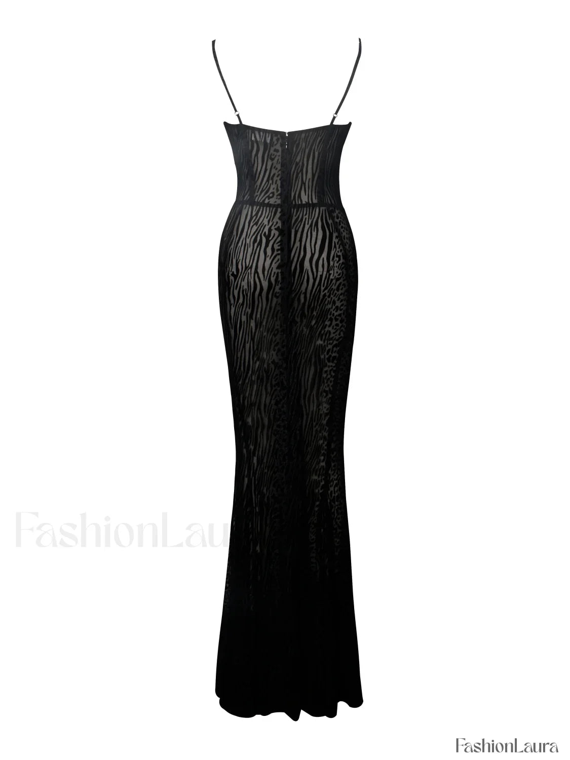 Ulani Black Burnout Velvet Graceful Detail Mesh Maxi Dress