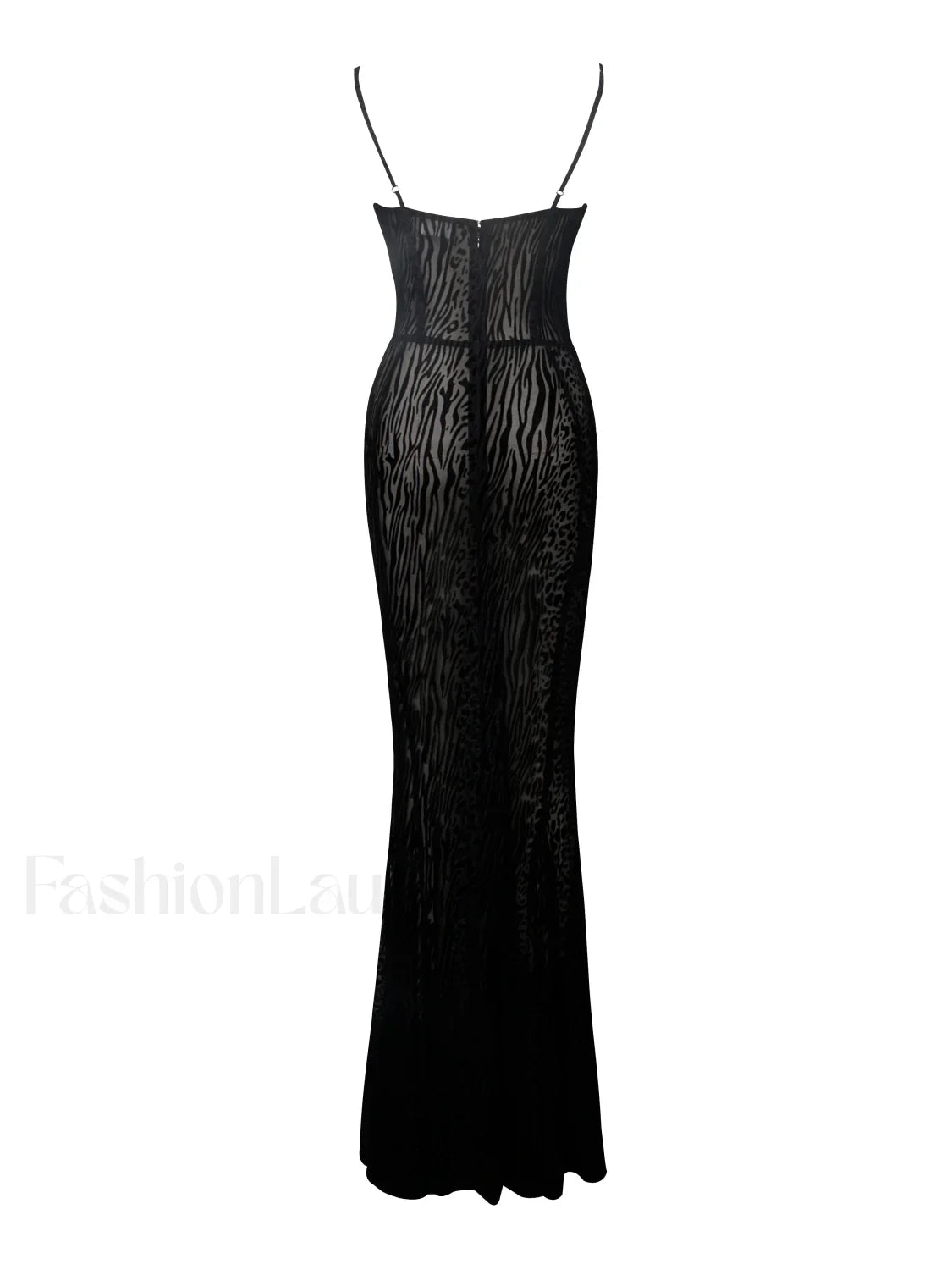 Ulani Black Burnout Velvet Graceful Detail Mesh Maxi Dress