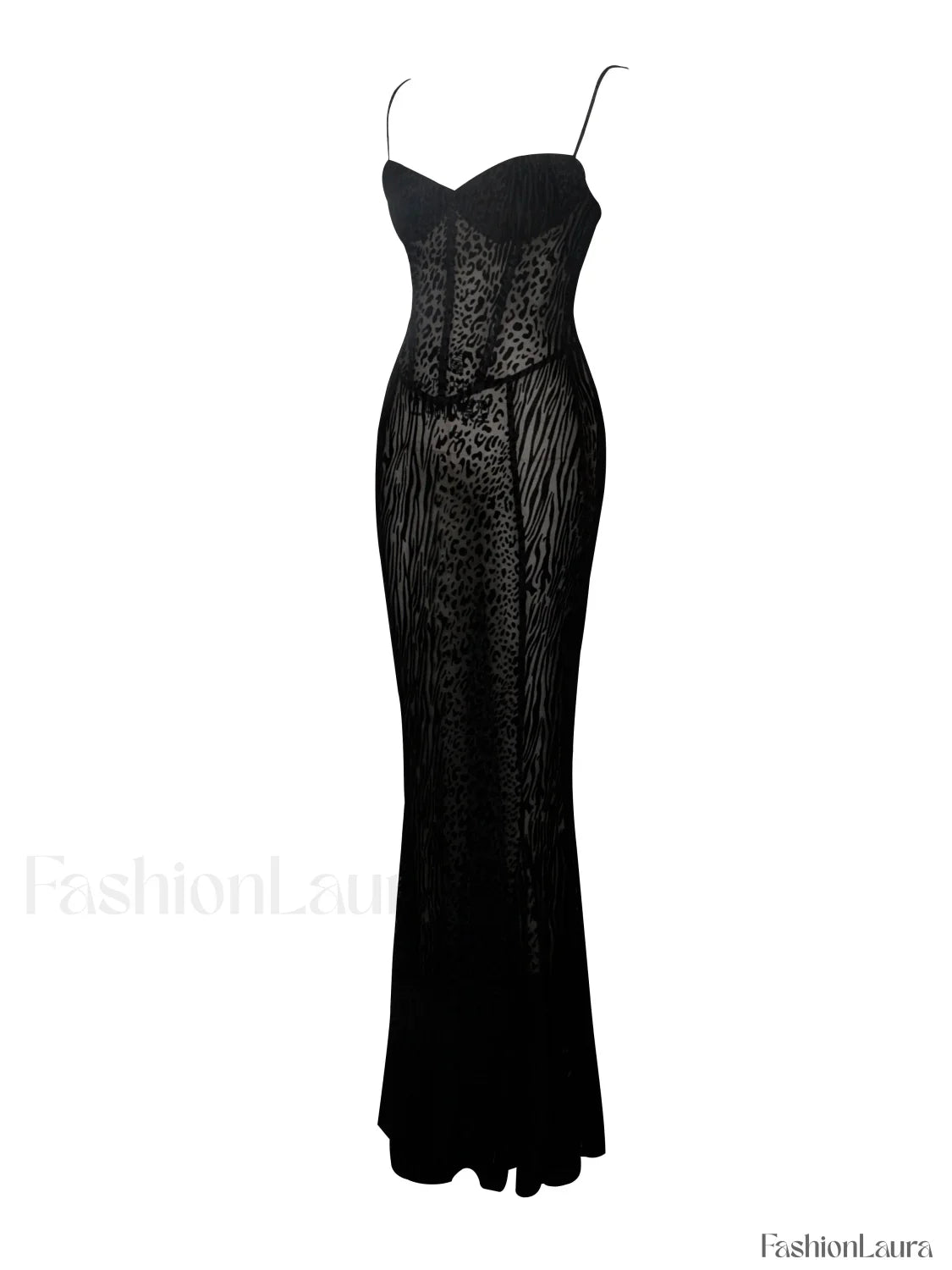 Ulani Black Burnout Velvet Graceful Detail Mesh Maxi Dress