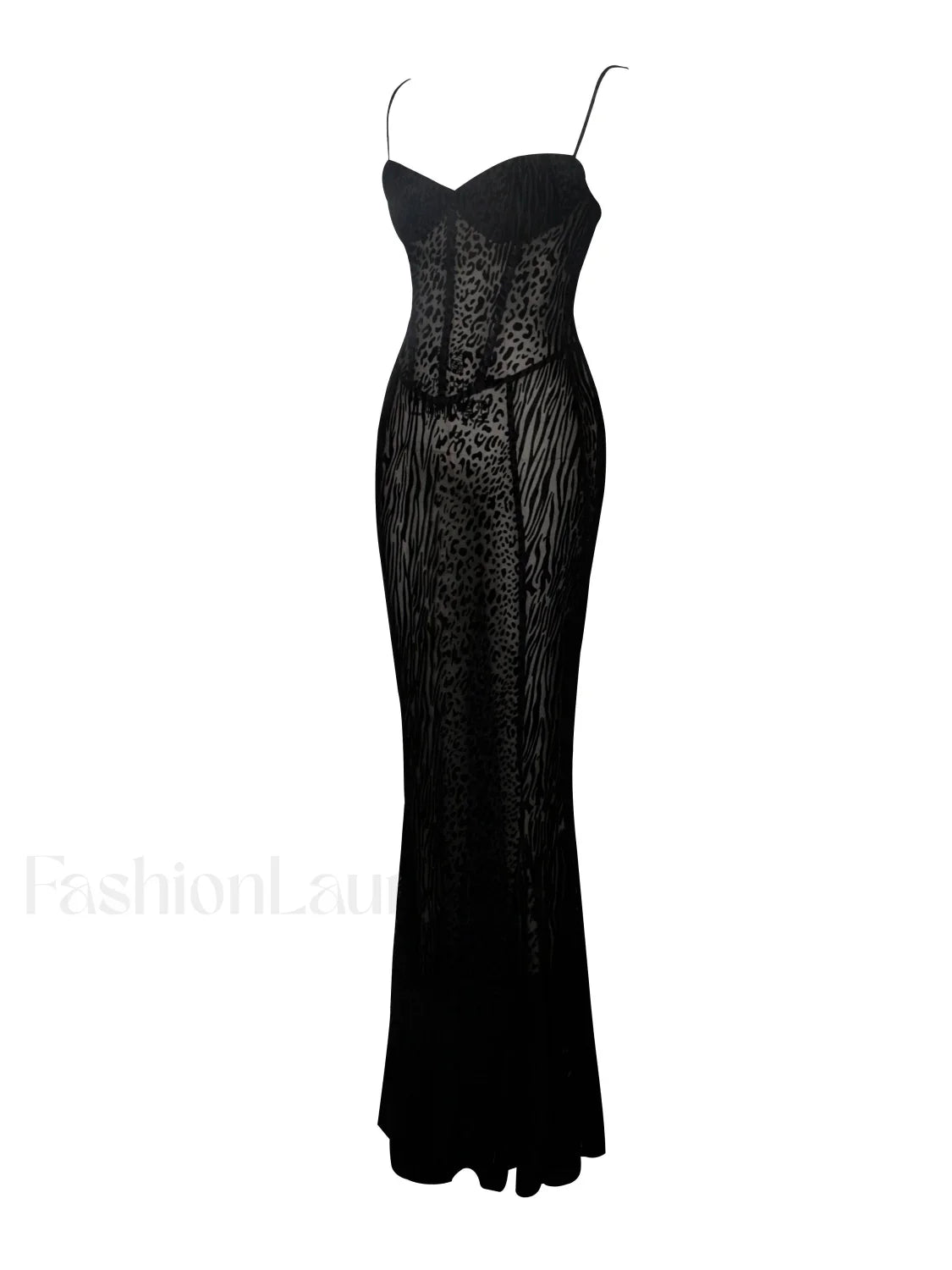 Ulani Black Burnout Velvet Graceful Detail Mesh Maxi Dress