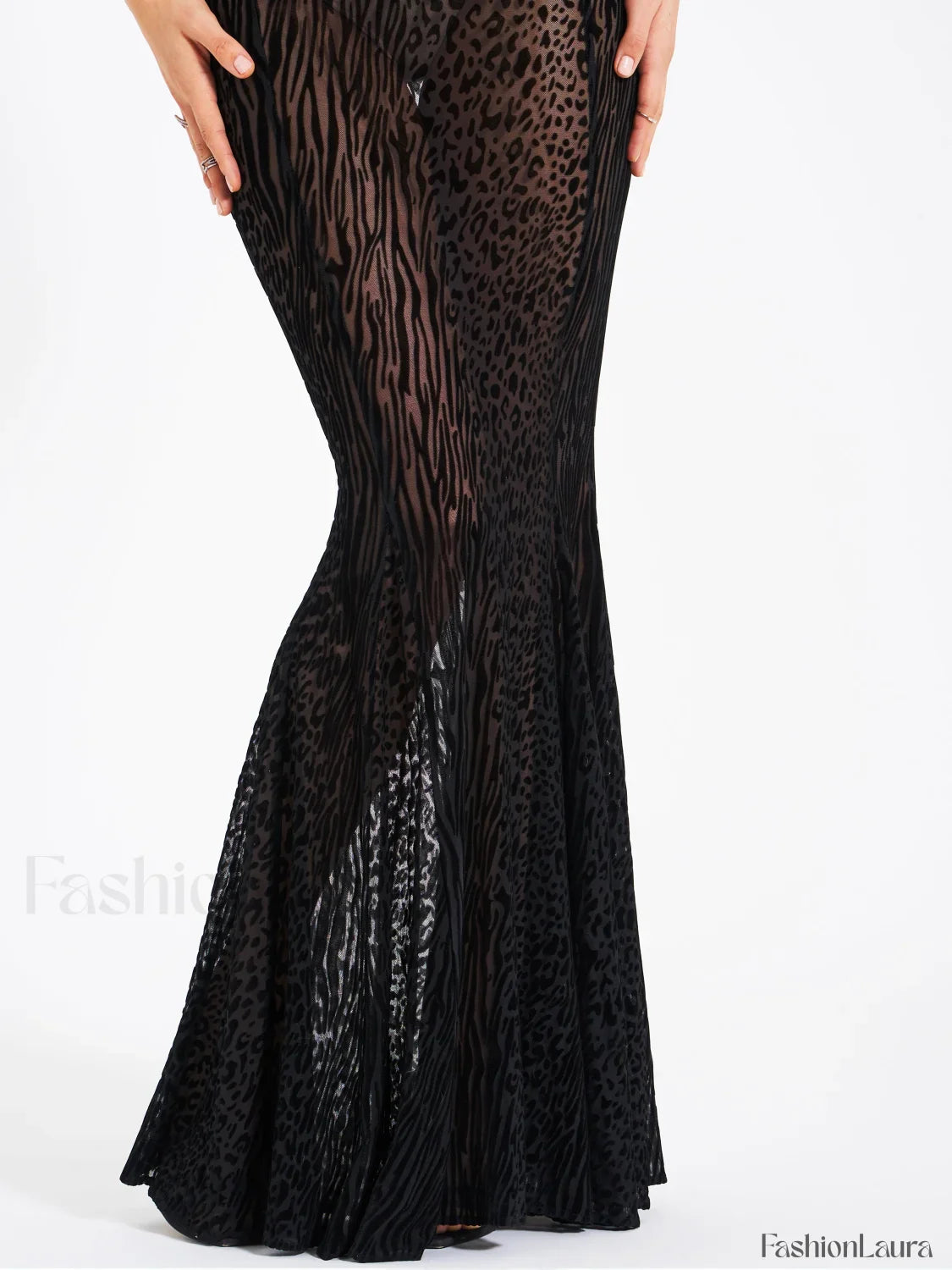 Ulani Black Burnout Velvet Graceful Detail Mesh Maxi Dress