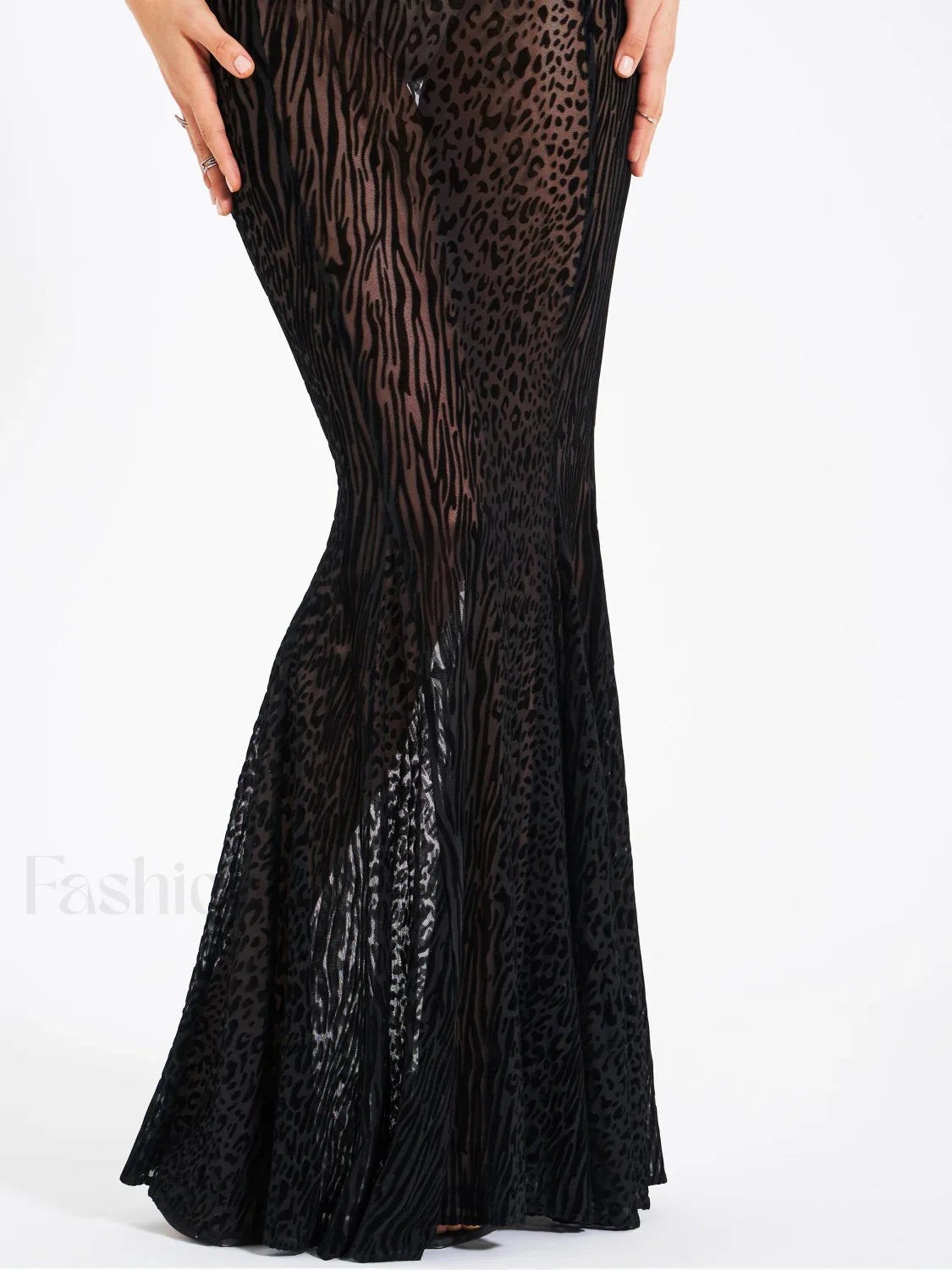 Ulani Black Burnout Velvet Graceful Detail Mesh Maxi Dress
