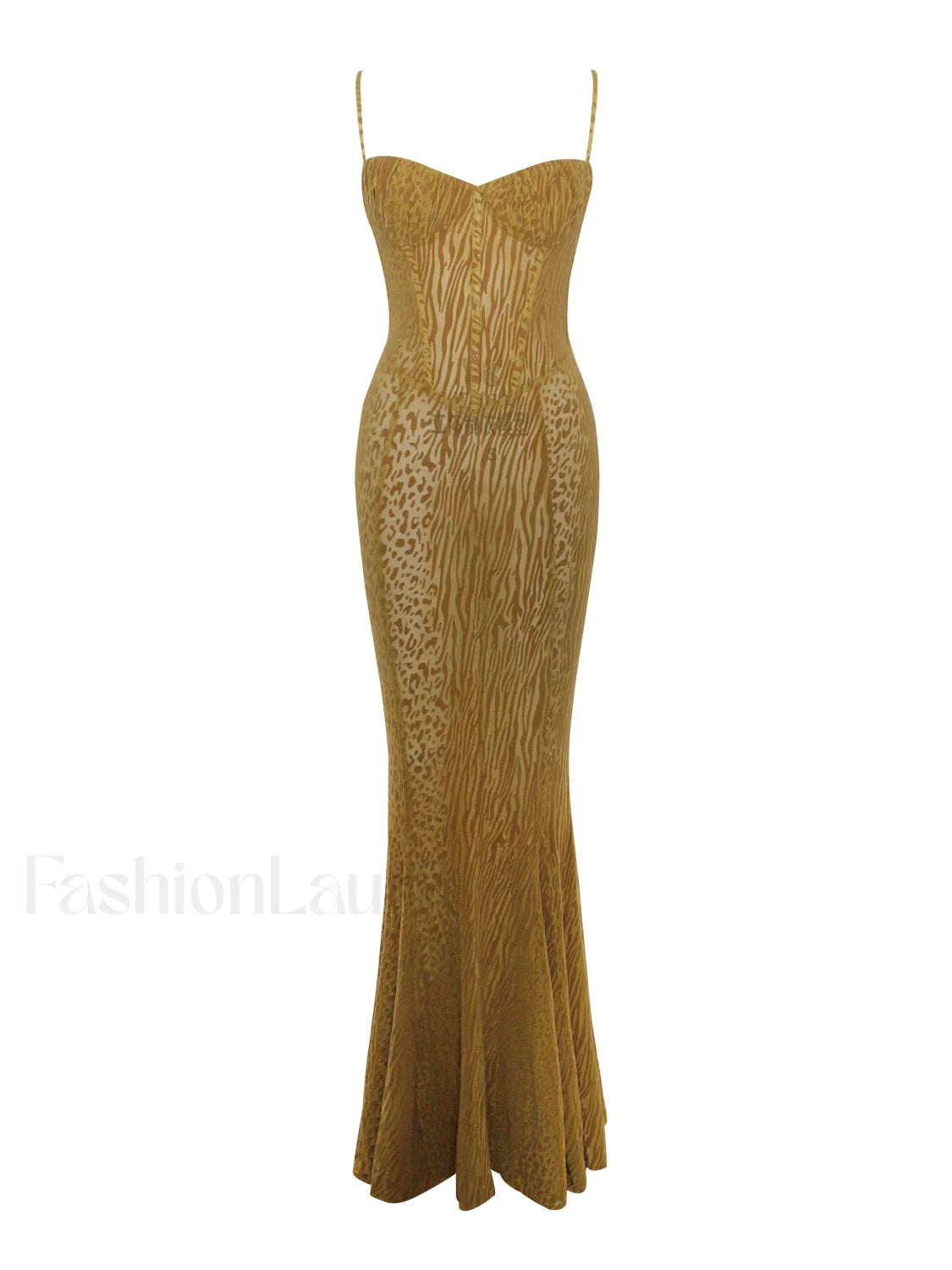 Ulani Gold Burnout Velvet Graceful Detail Mesh Maxi Dress