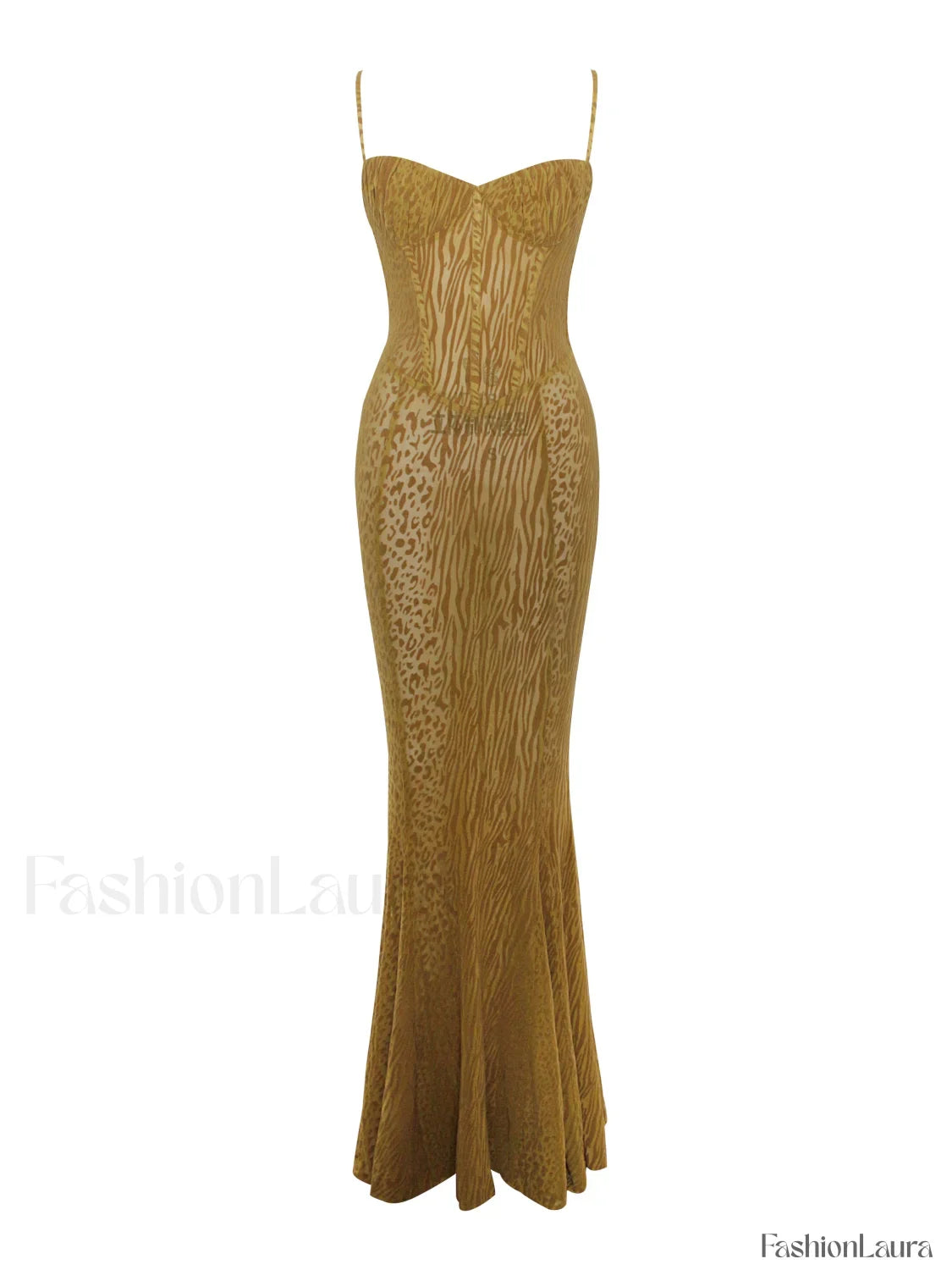 Ulani Gold Burnout Velvet Graceful Detail Mesh Maxi Dress