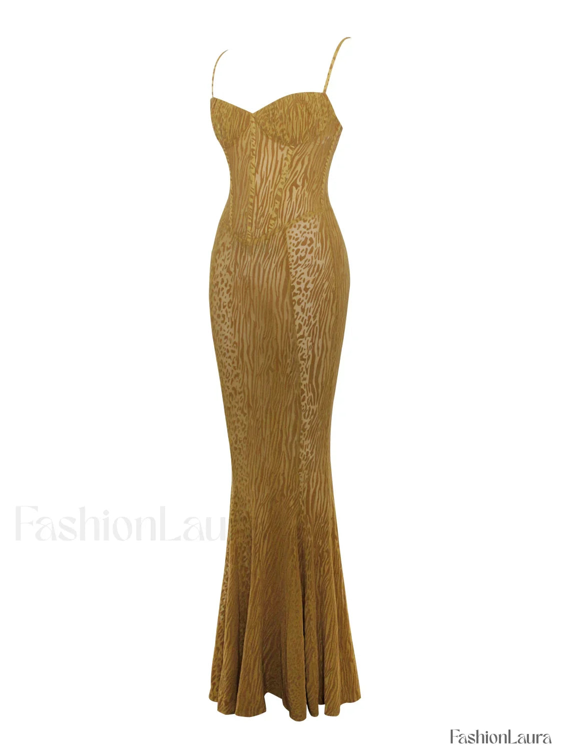 Ulani Gold Burnout Velvet Graceful Detail Mesh Maxi Dress