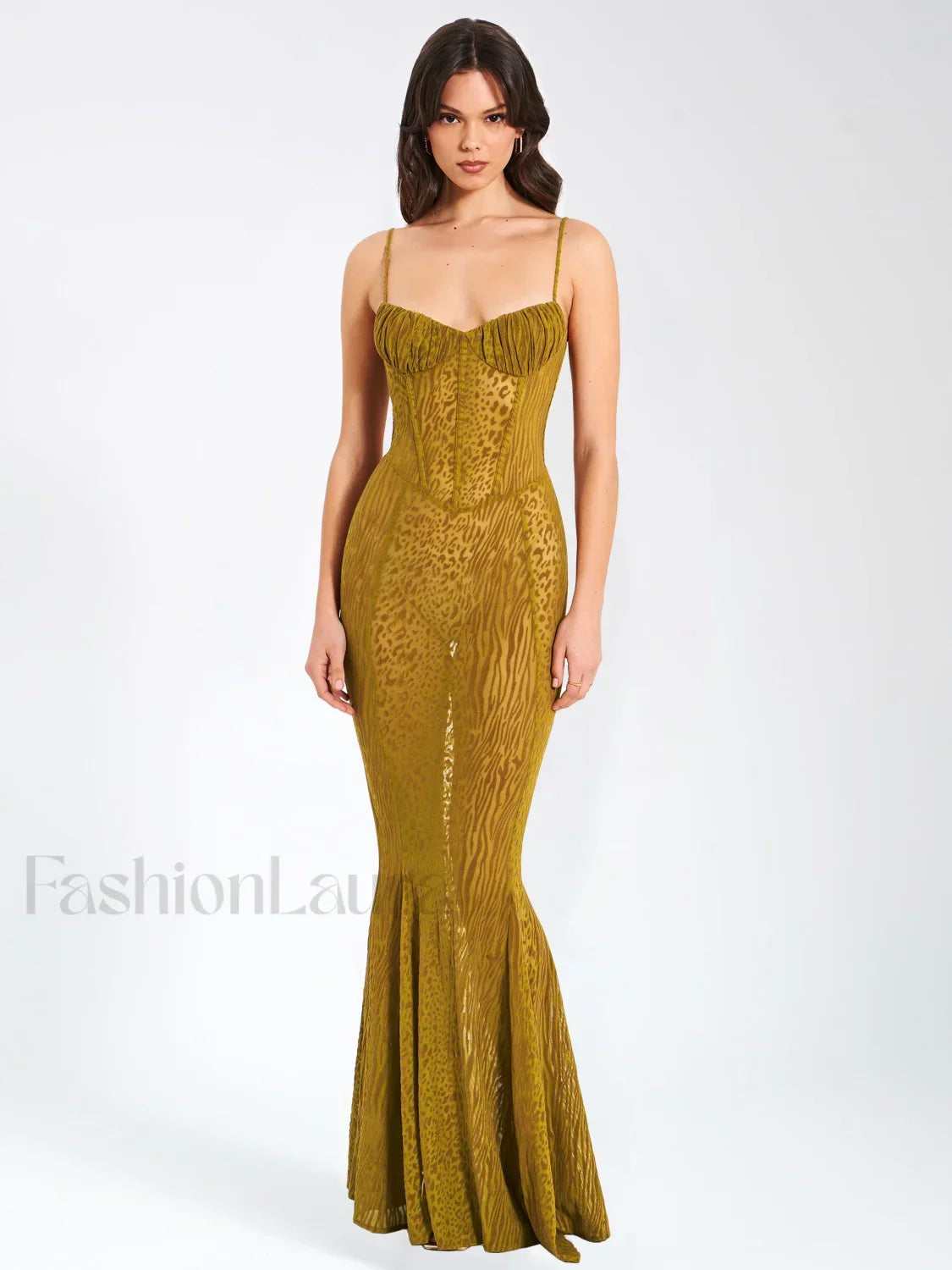 Ulani Gold Burnout Velvet Graceful Detail Mesh Maxi Dress XXS / US Dresses