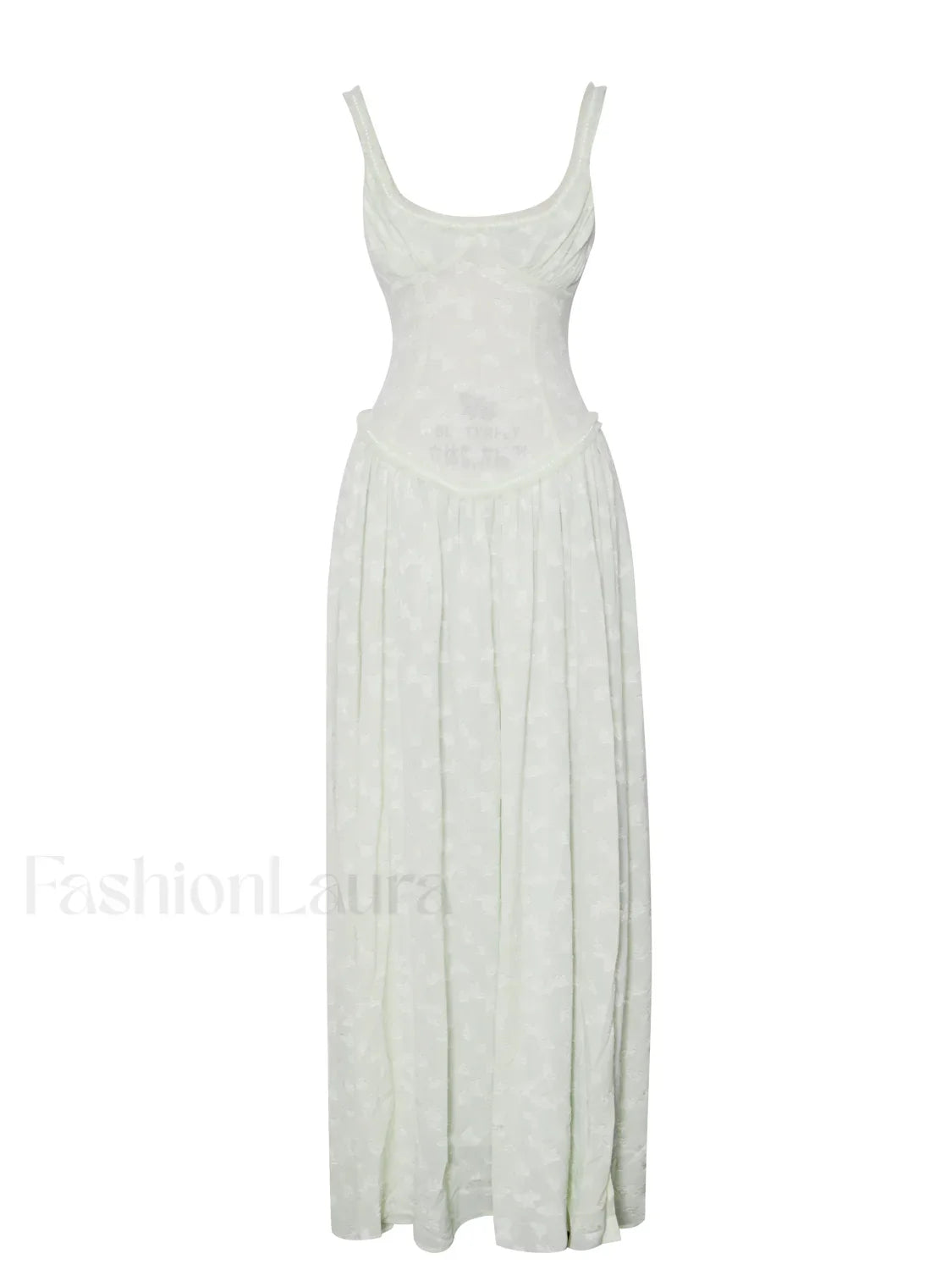 Ulissa Light Green Square Neck Trendy Jacquard Textured High Slit Maxi Dress